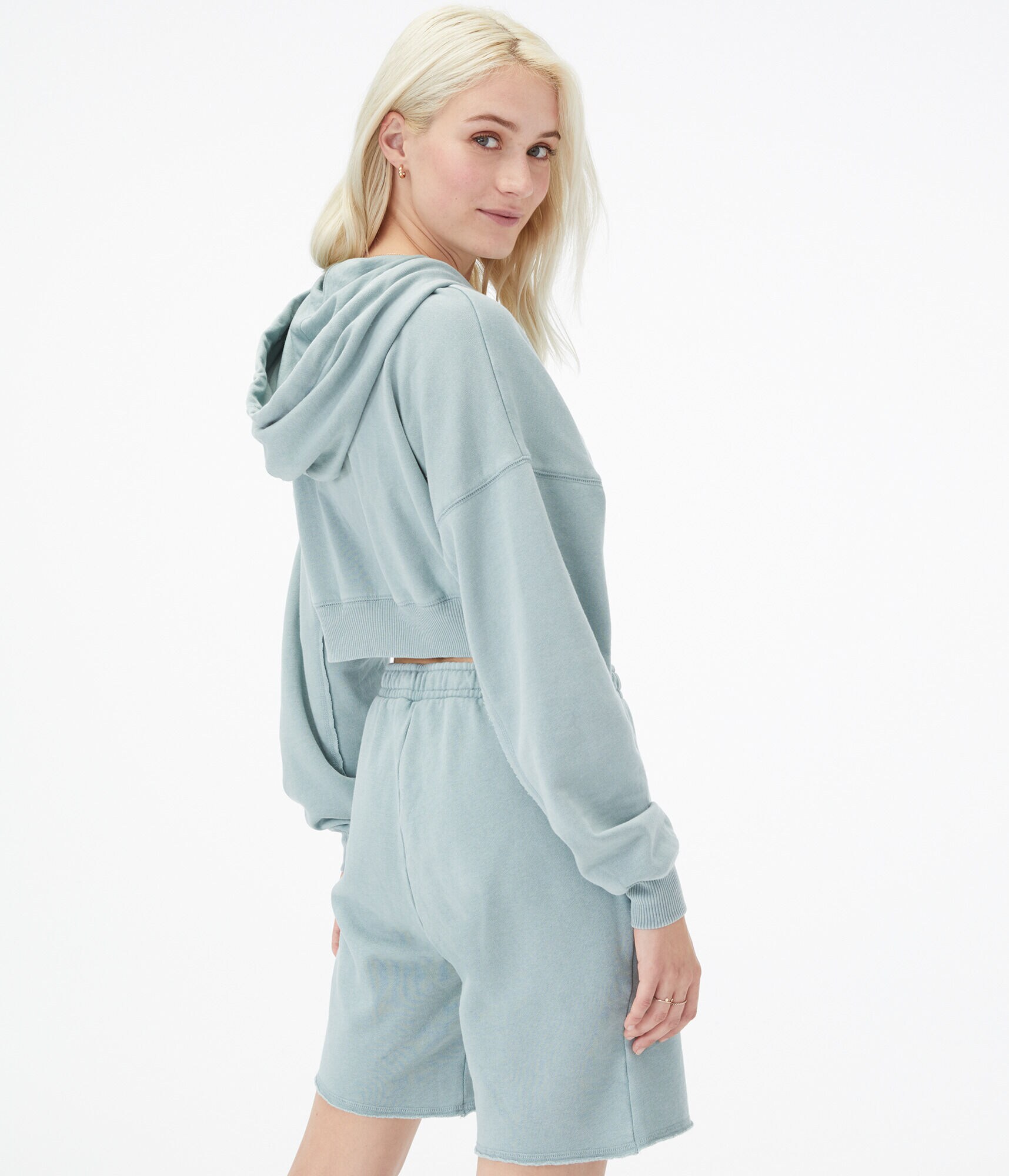 Washed Cropped Full-Zip Hoodie