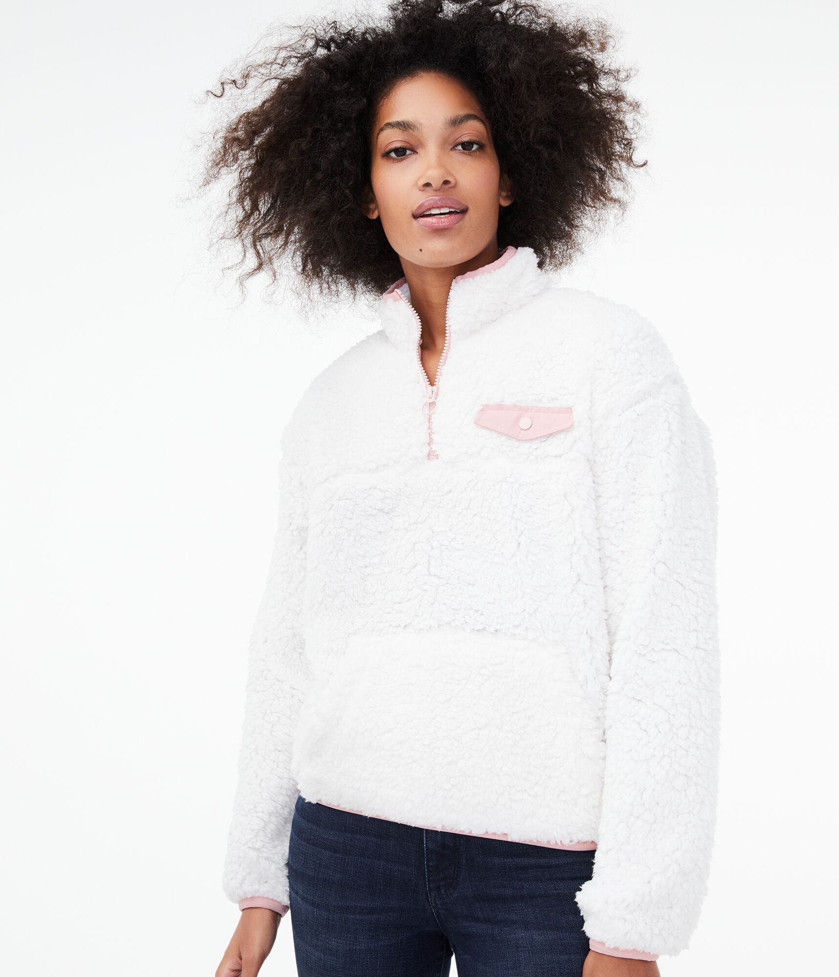 Contrast Fleece Quarter-Zip Jacket