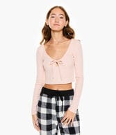 Long Sleeve Tie-Front Cropped Shrunken Tee