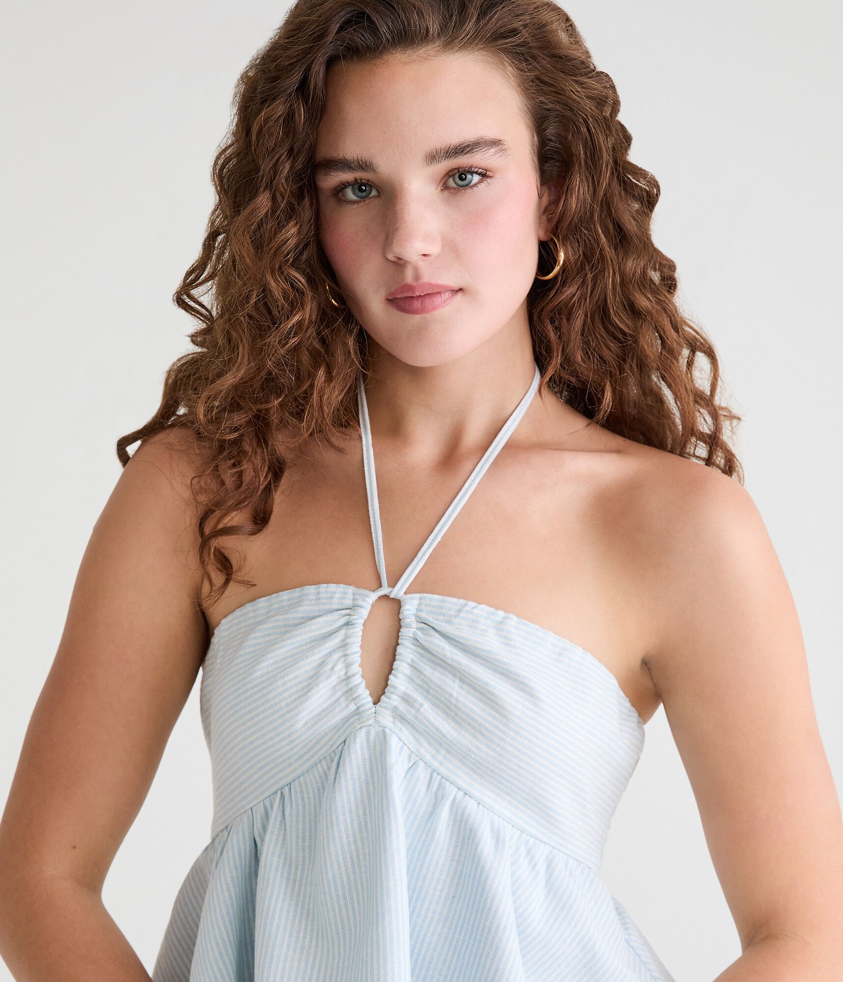 Banded Ruff Top Style Striped Ruffle Halter Top