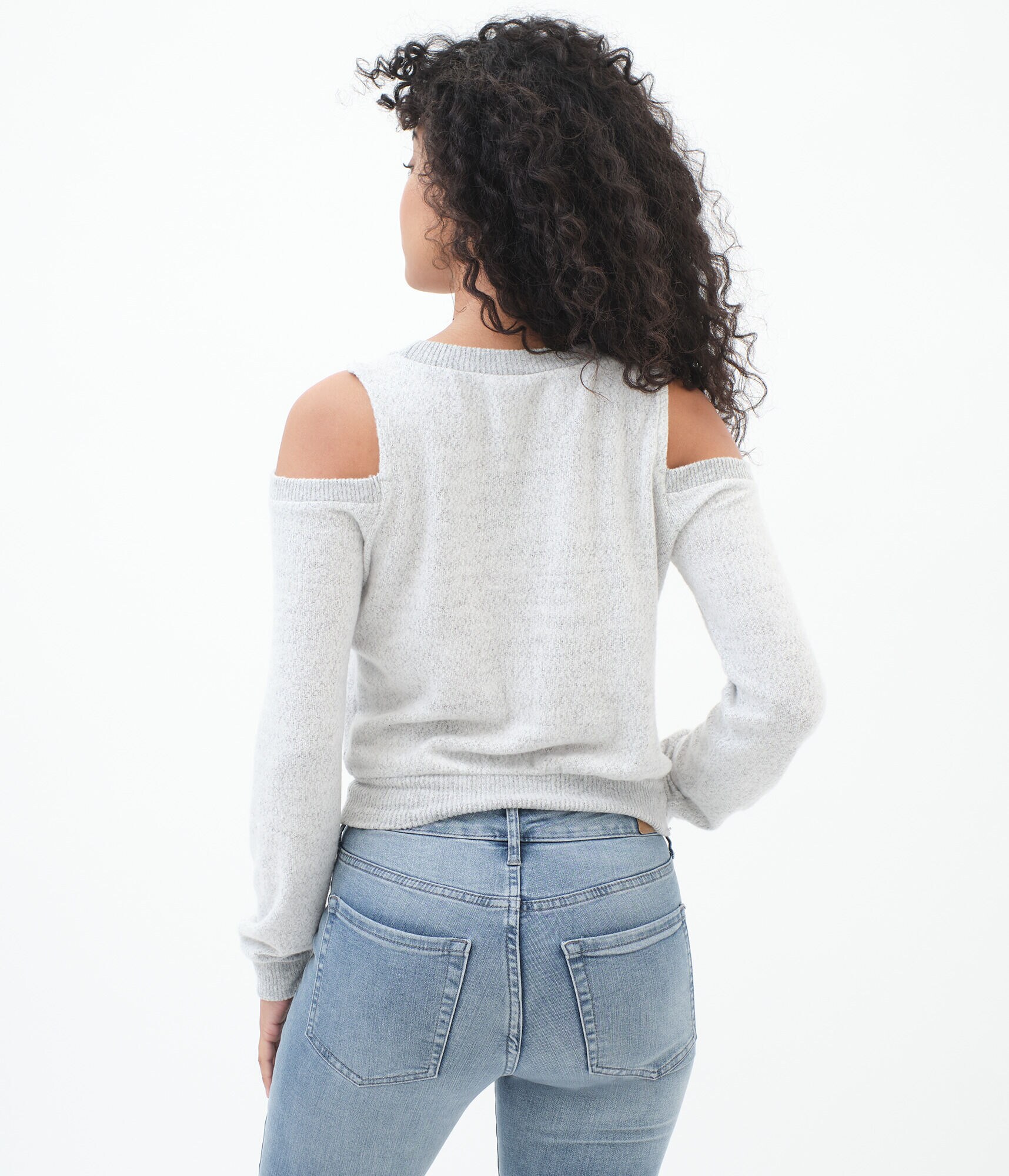Long Sleeve Fuzzy Cold-Shoulder Top