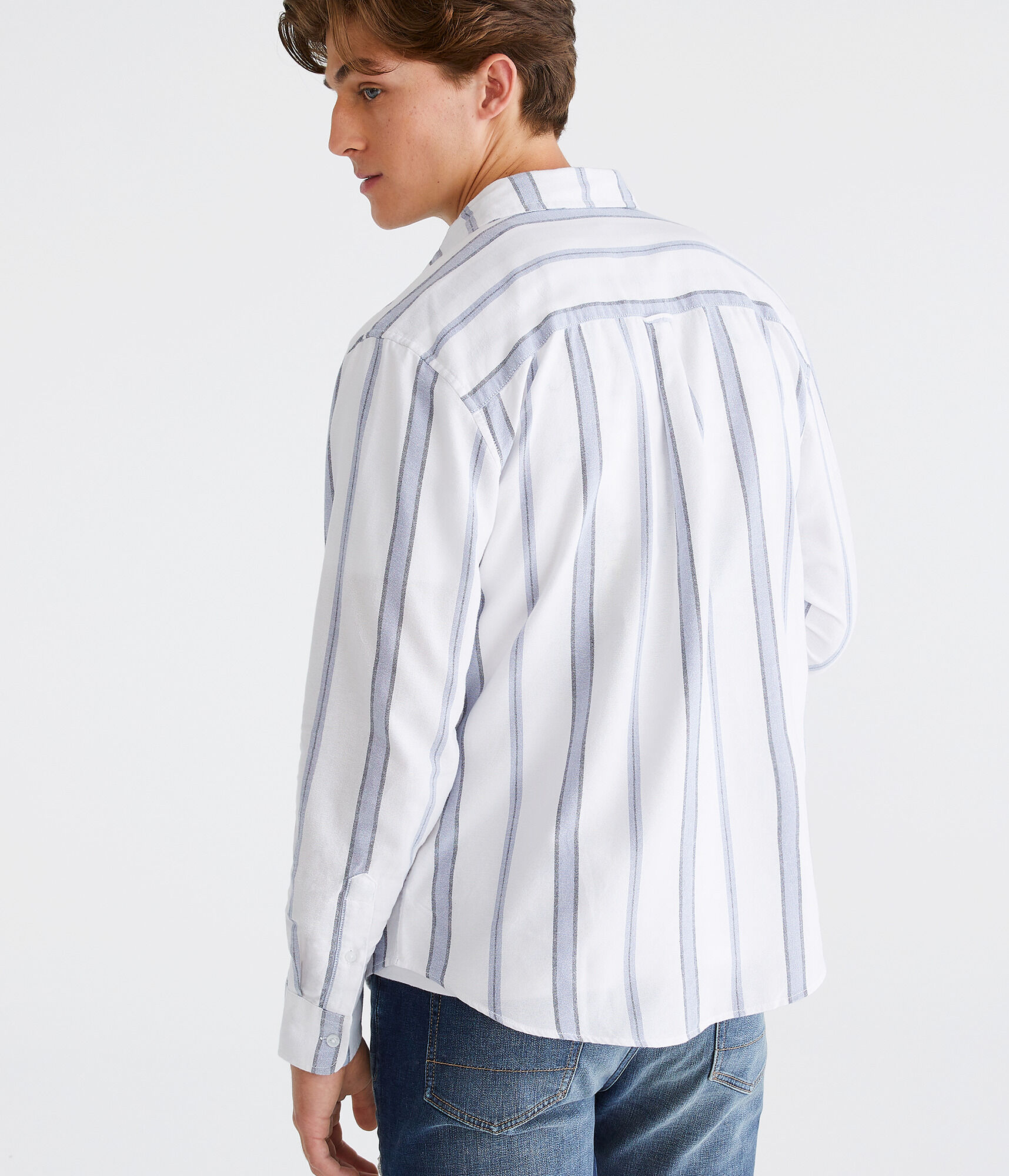 Long Sleeve Relaxed Vertical Stripe Oxford Shirt