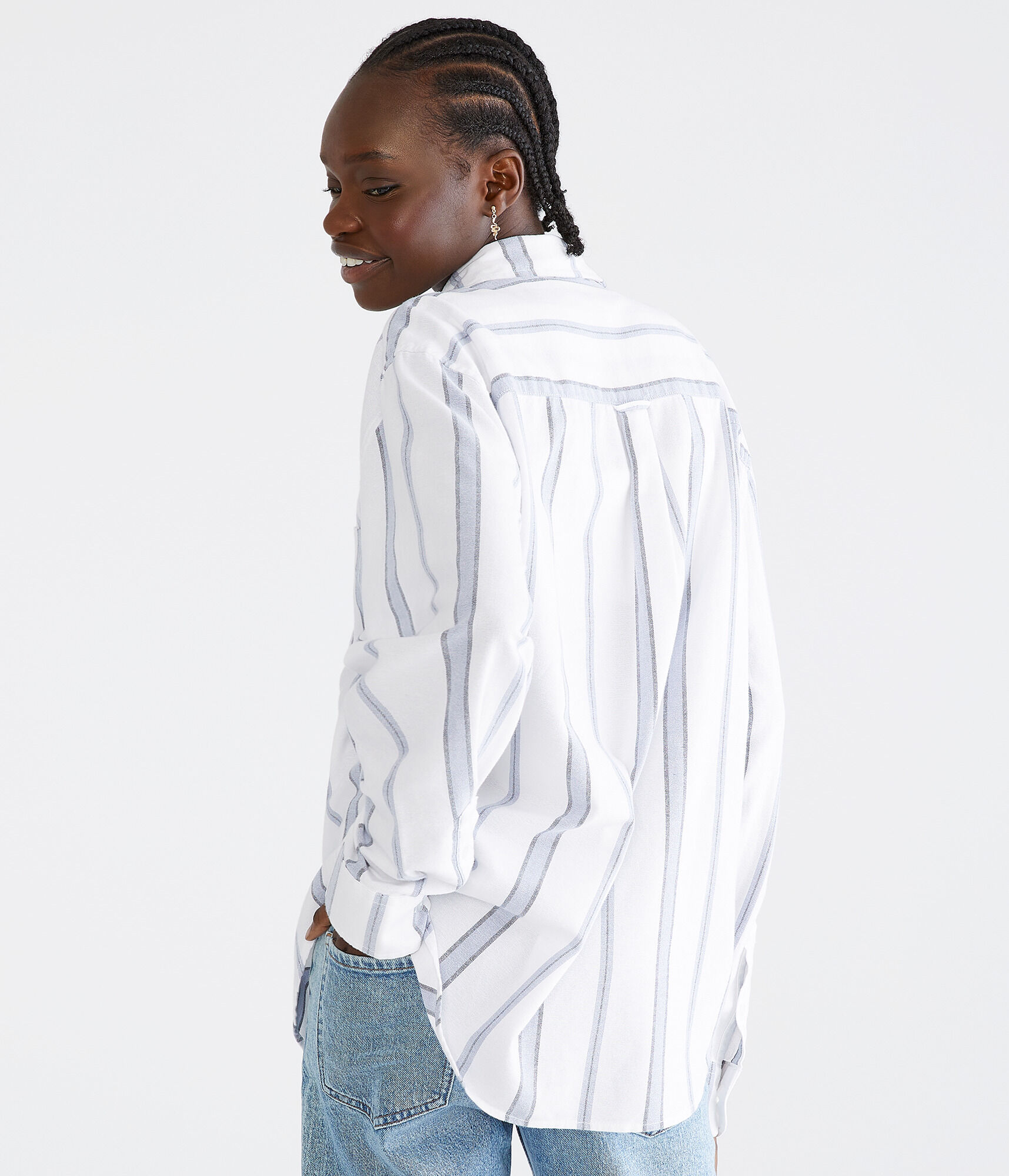 Long Sleeve Relaxed Vertical Stripe Oxford Shirt