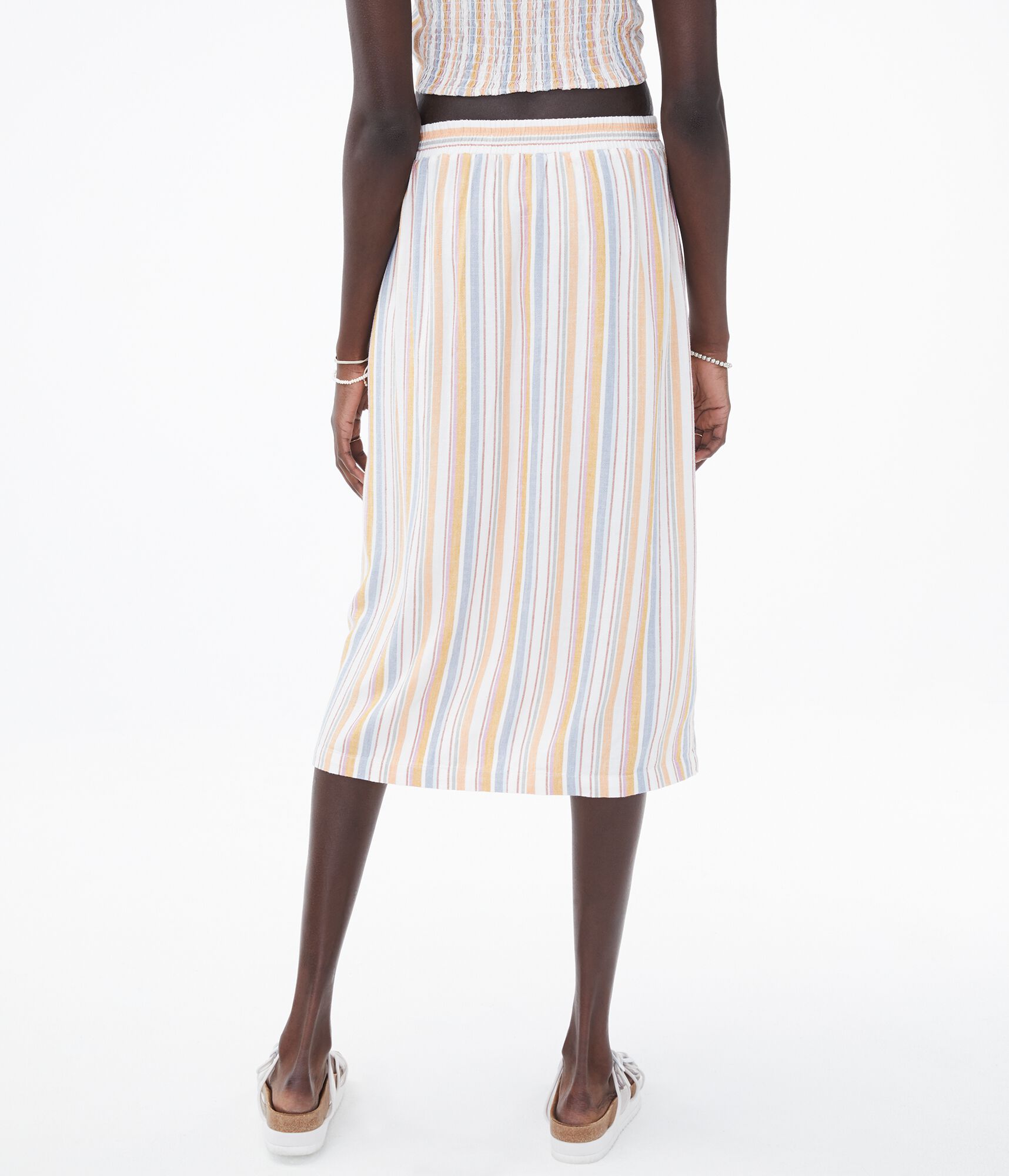 Striped Button-Front Midi Skirt