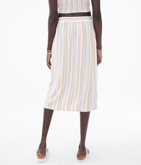 Striped Button-Front Midi Skirt