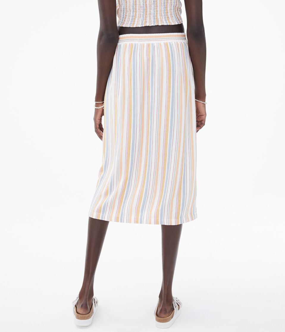 Striped Button-Front Midi Skirt