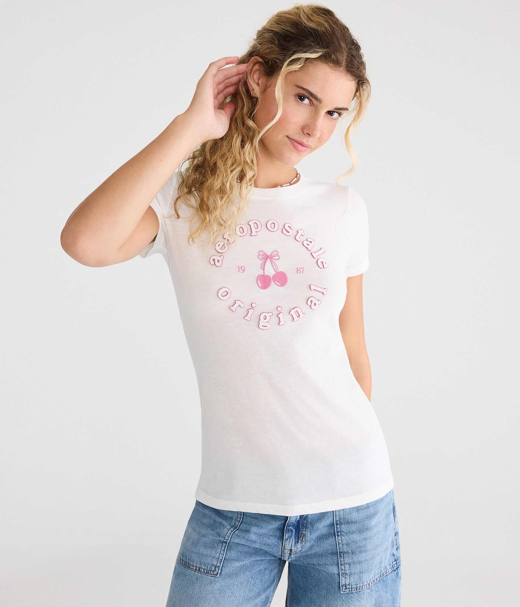 Aeropostale Circle Cherry Appliqué Graphic Tee