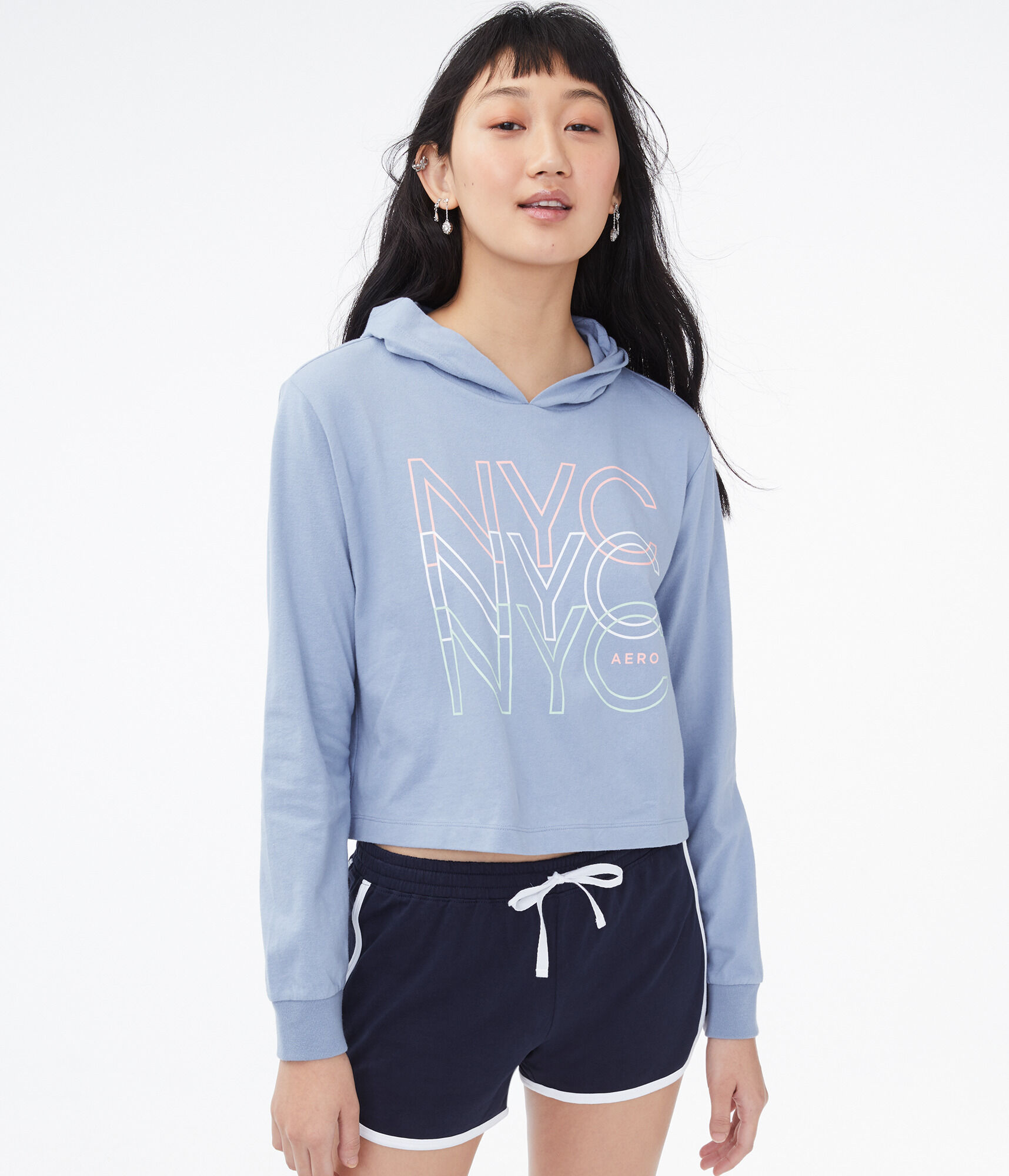 Repeating NYC Cropped Hooded Tee