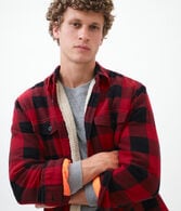 Long Sleeve Sherpa-Lined Buffalo Plaid Flannel Button-Down Shirt