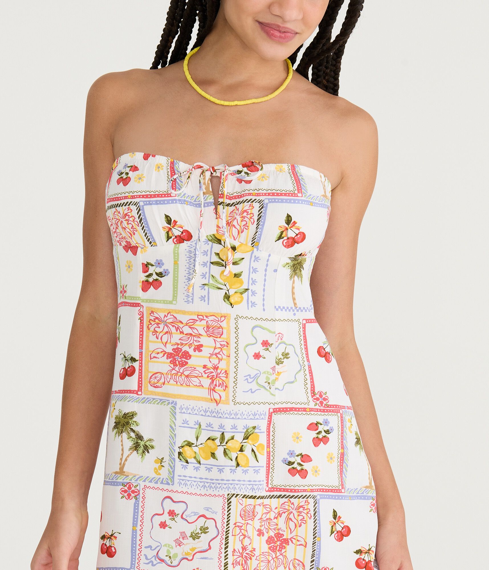 Patchwork Fruit Strapless A-Line Mini Dress