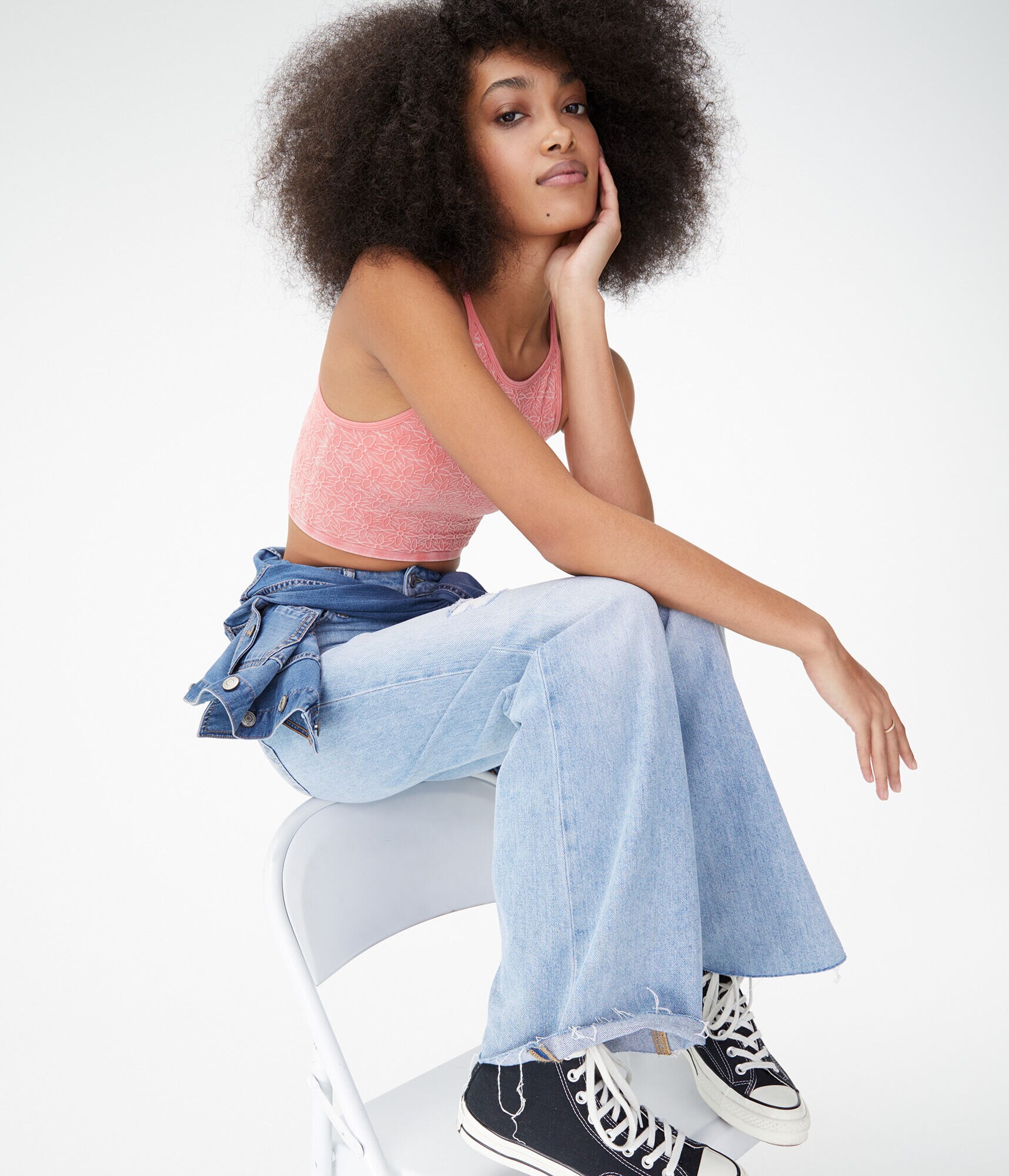 Seriously Soft Daisy Acid Wash Seamless High-Neck Cropped Tank