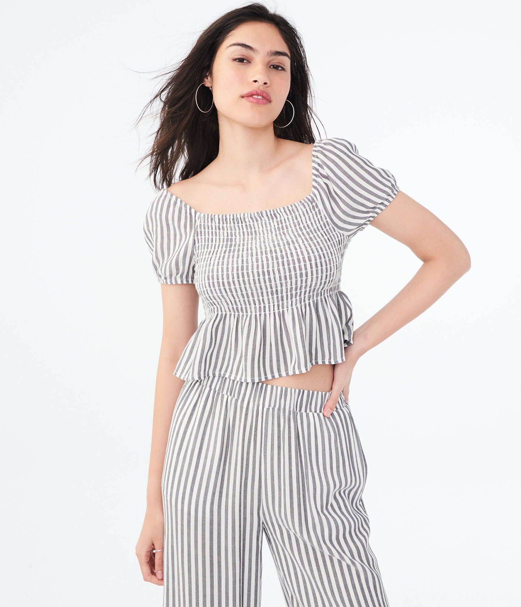 Stripe Smocked Crop Top