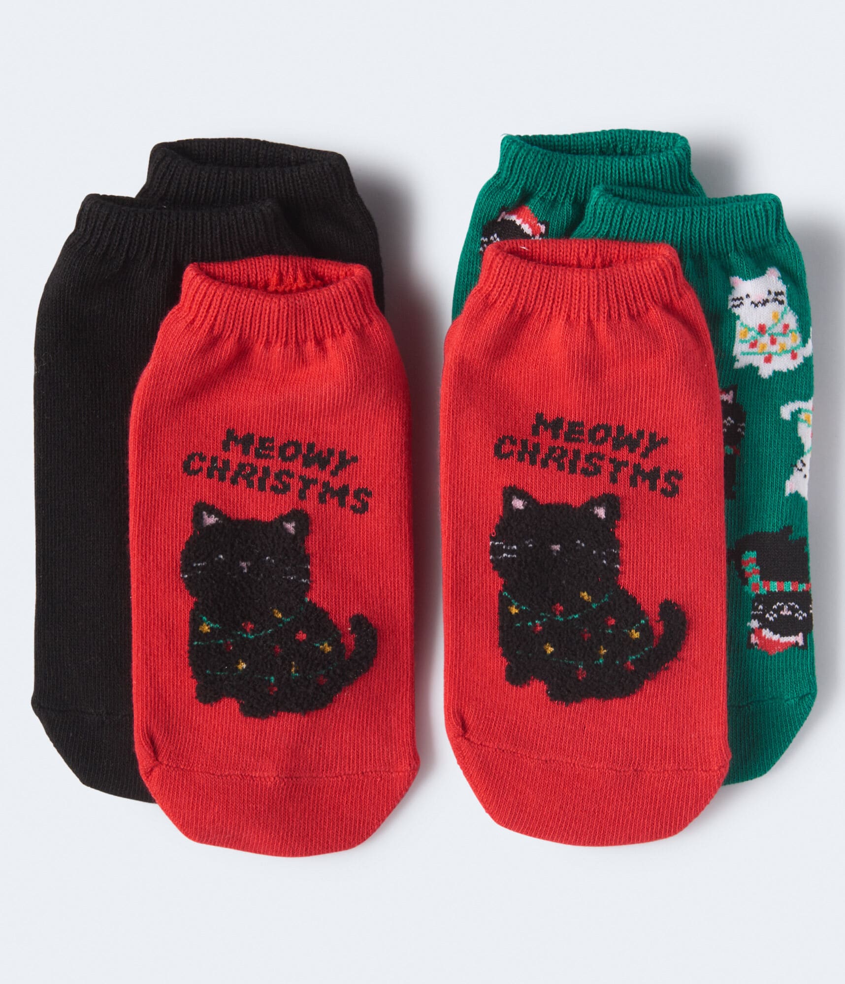 Meowy Christmas Ankle Sock 3-Pack***