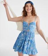 Floral Sweetheart Double-Cinch Mini Dress
