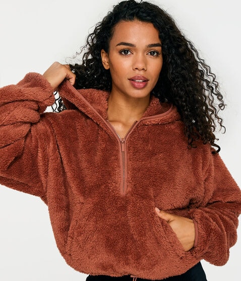 Sherpa Cinched Hooded Half-Zip Pullover Sherpa Cinched Hooded Half-Zip Pullover
