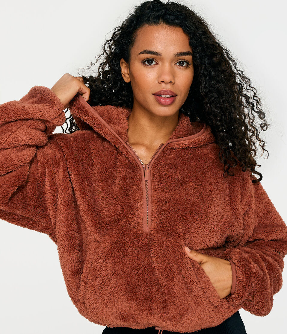 Sherpa Cinched Hooded Half-Zip Pullover
