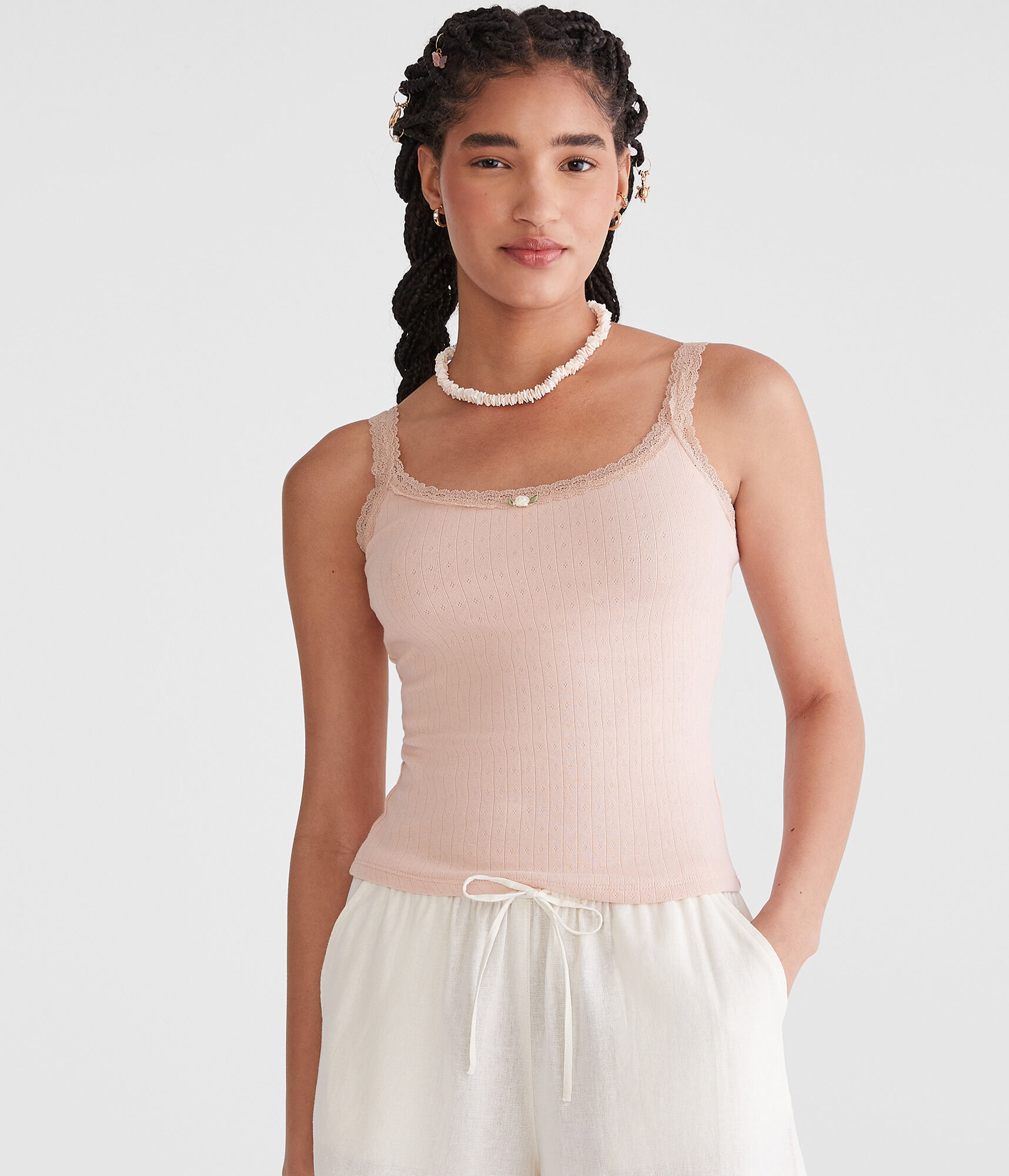 Pointelle Lace-Trim Cami