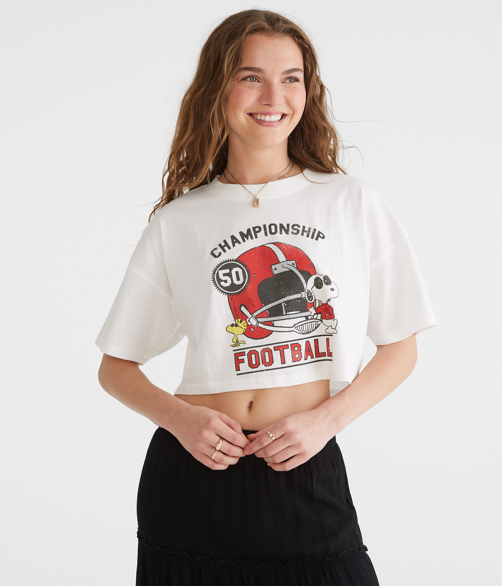 Snoopy Football Cropped Boyfriend Graphic Tee