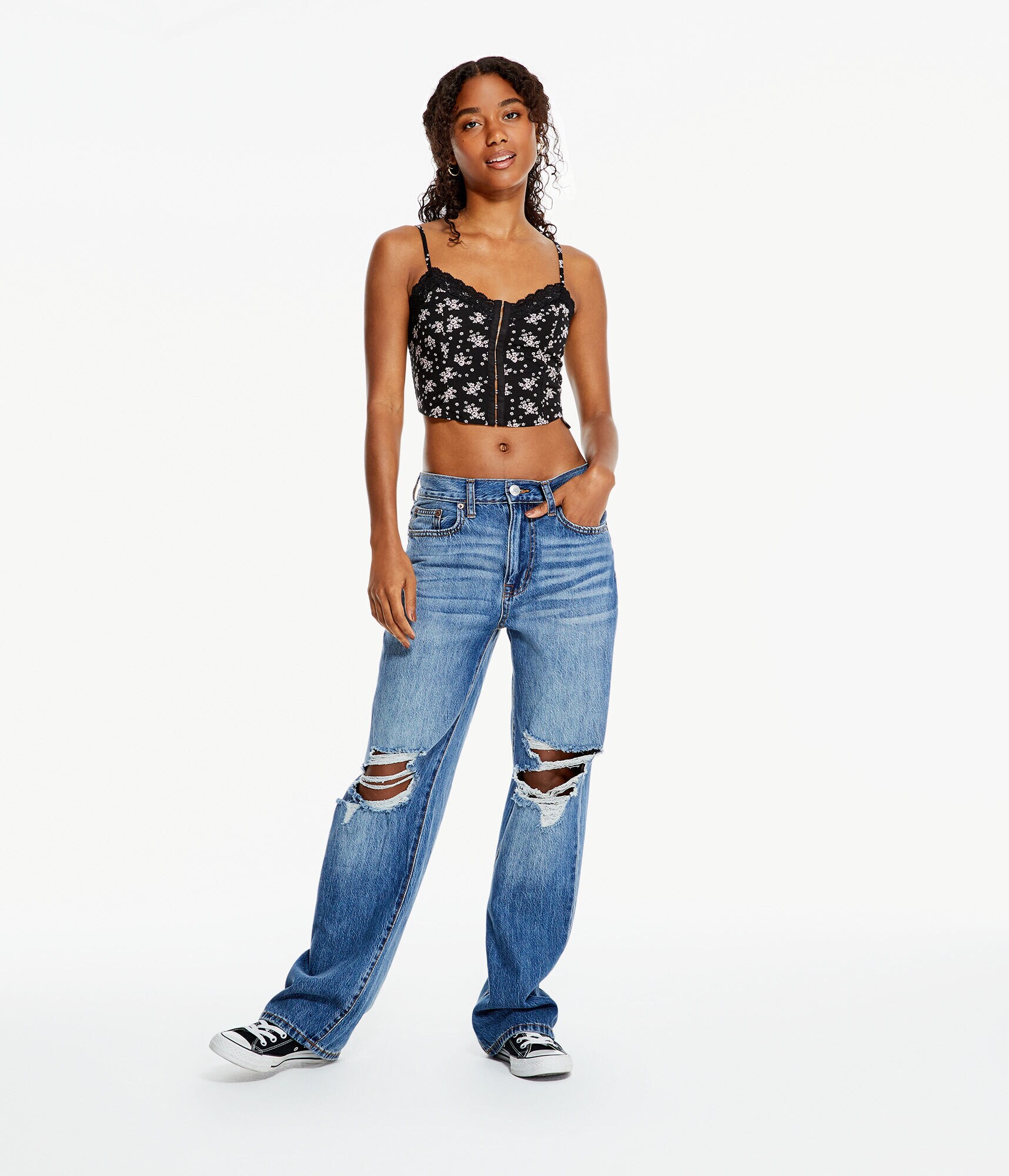 Floral Lace-Trim Cropped Corset Cami