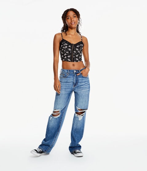 Floral Lace-Trim Cropped Corset Cami