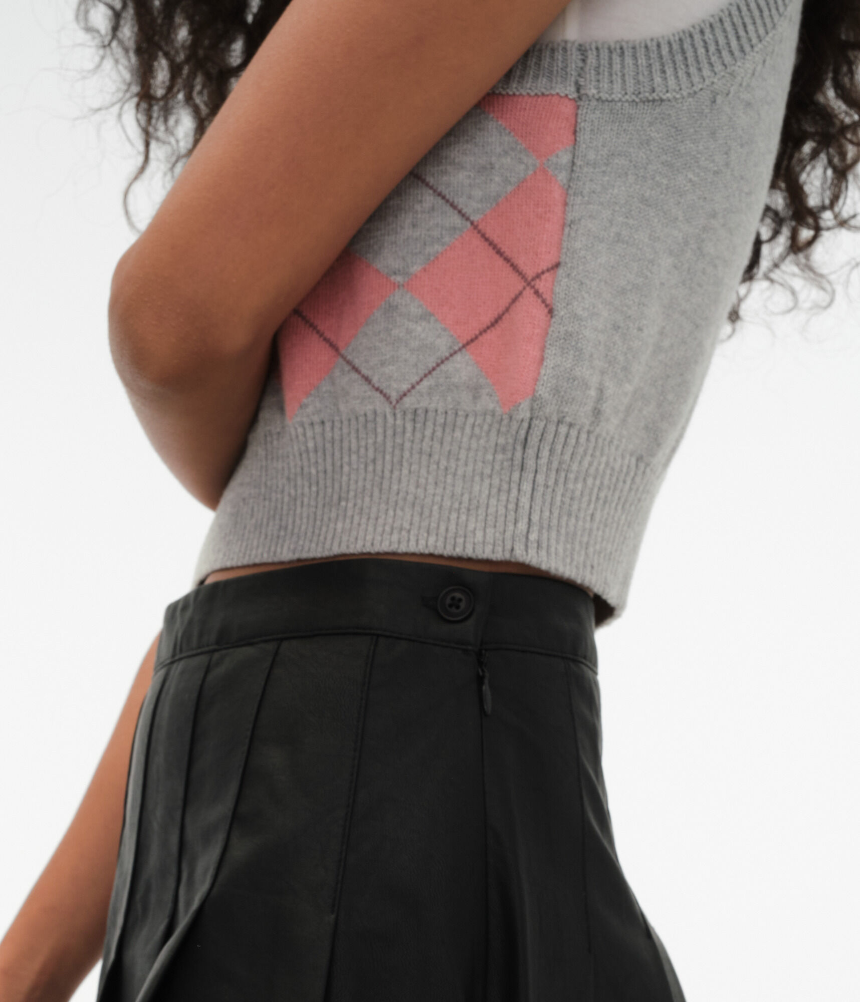 Pleated High-Waisted Faux Leather Skirt