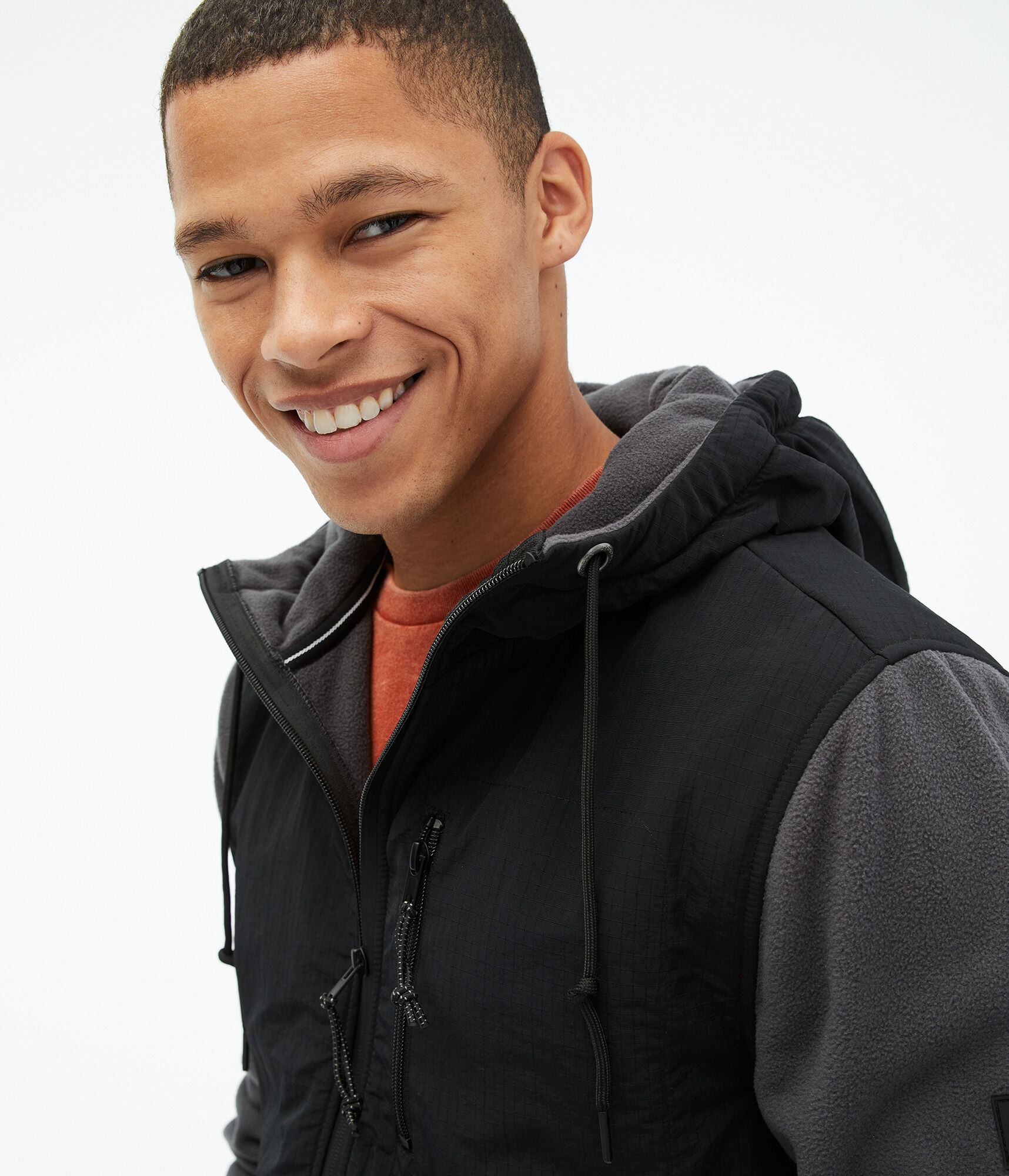 Mixed Media Microfleece Full-Zip Hoodie