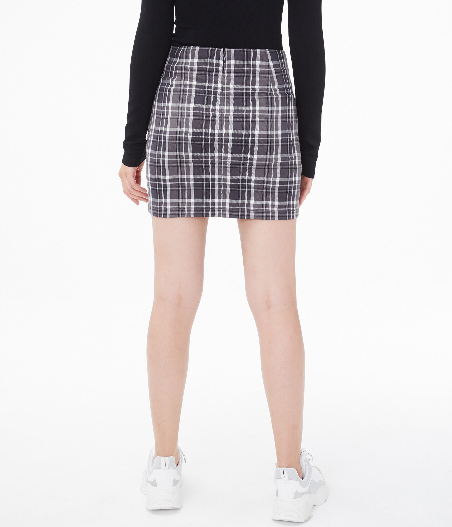 Plaid Notched-Hem Skirt