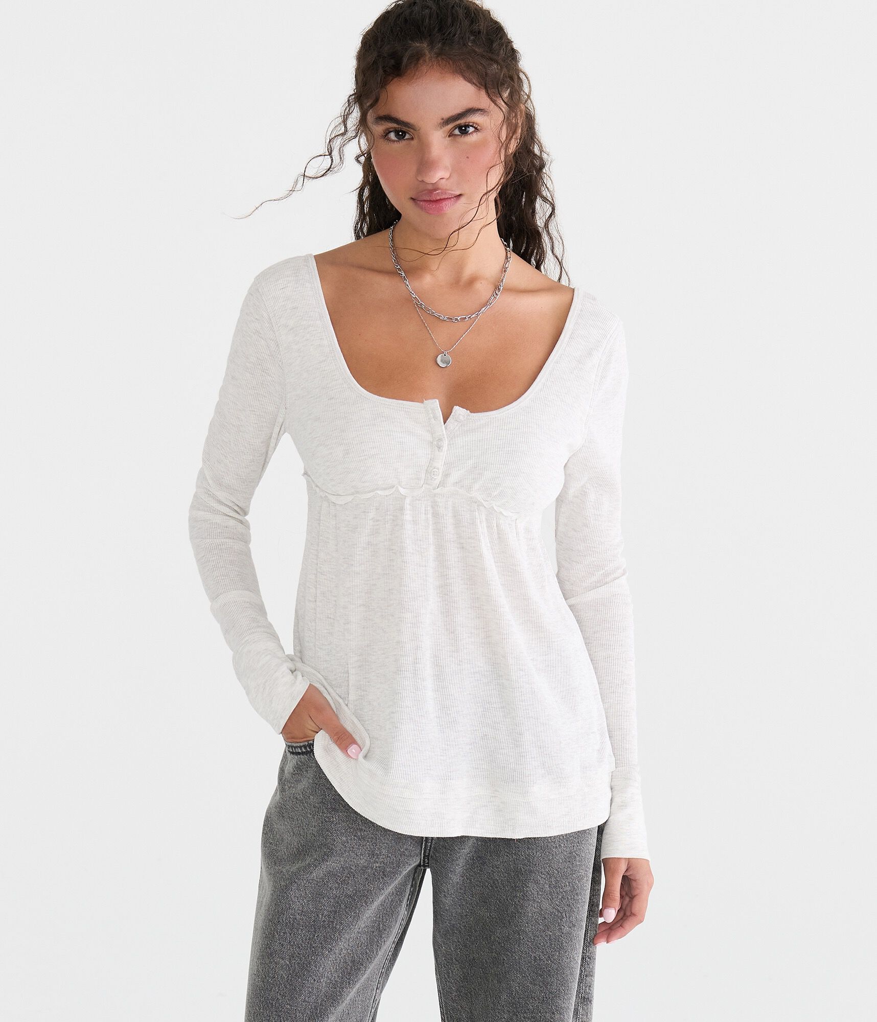 Long Sleeve Scoop-Neck Babydoll Henley