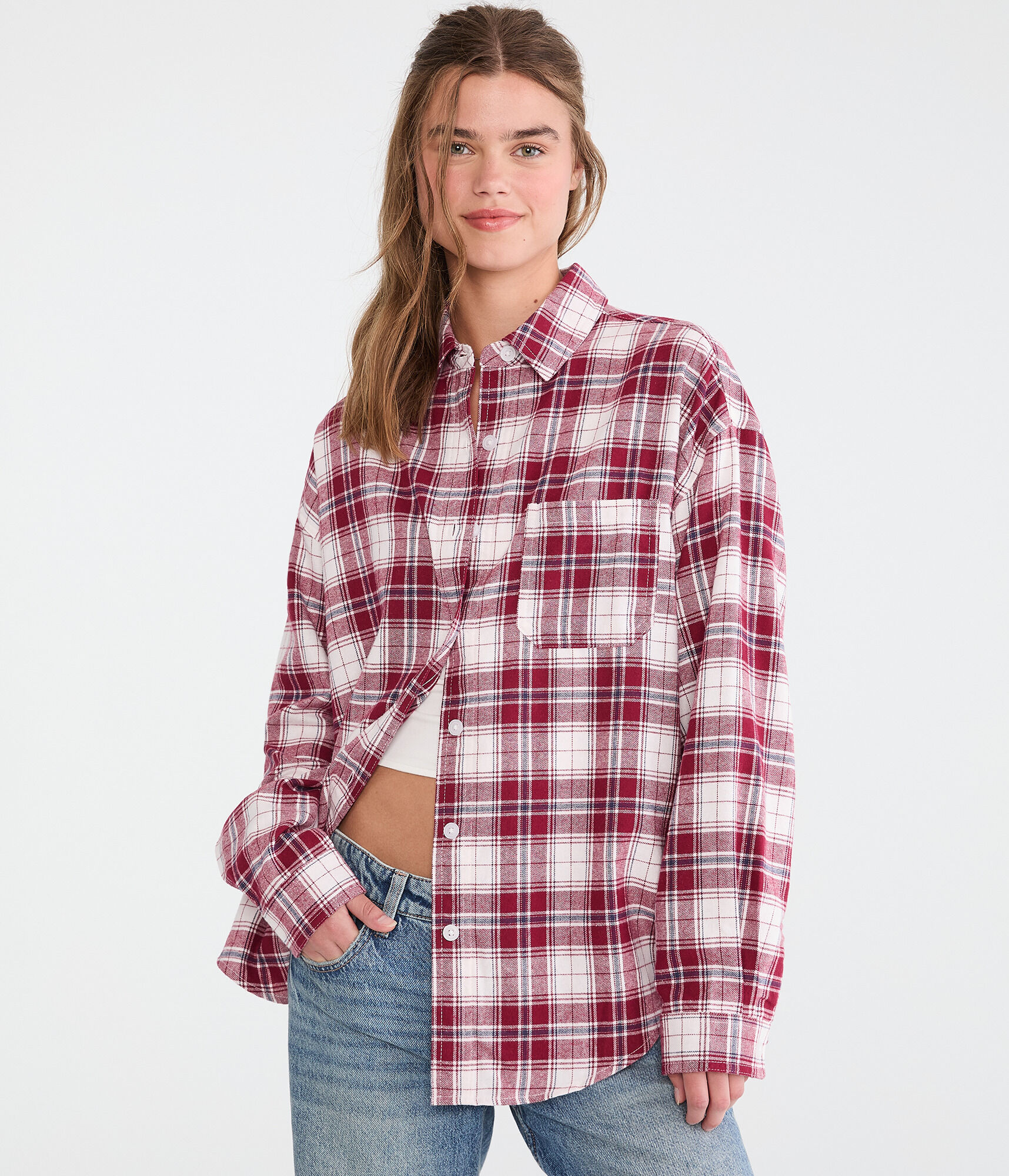Long Sleeve Relaxed Plaid Shirt
