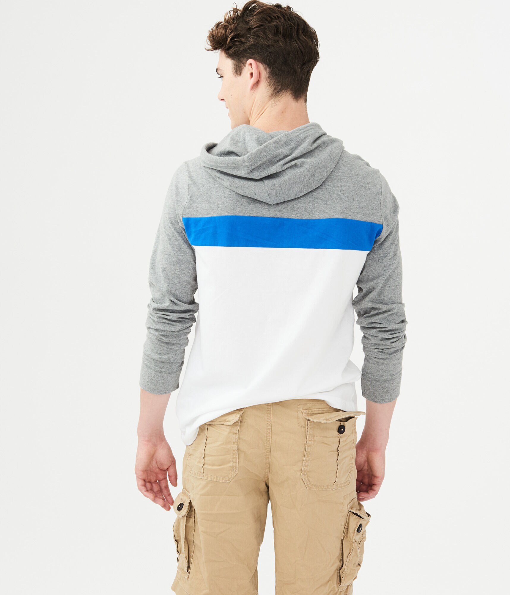 Long Sleeve Chest Stripe Hooded Tee