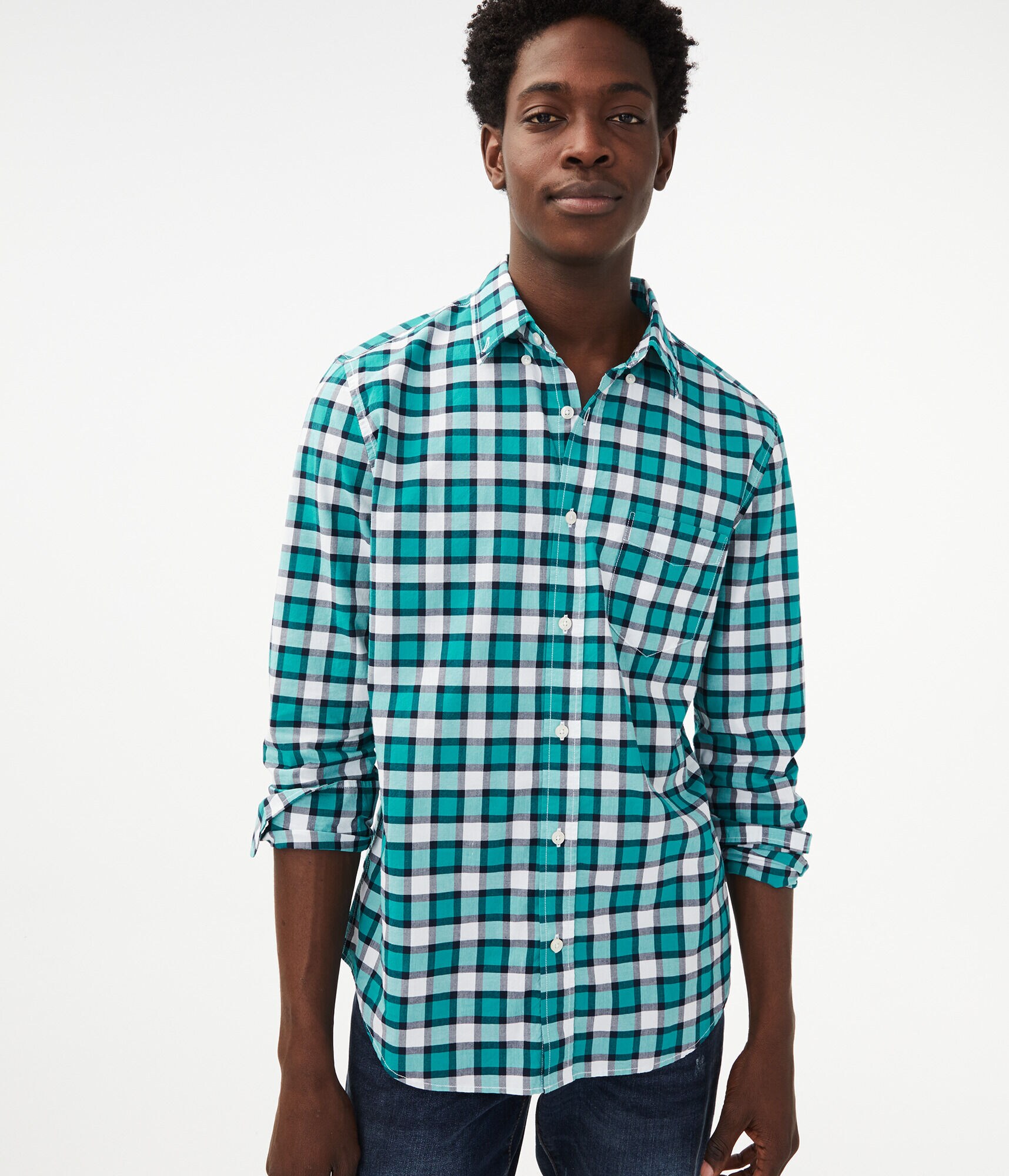 Long Sleeve Plaid Button-Down Shirt