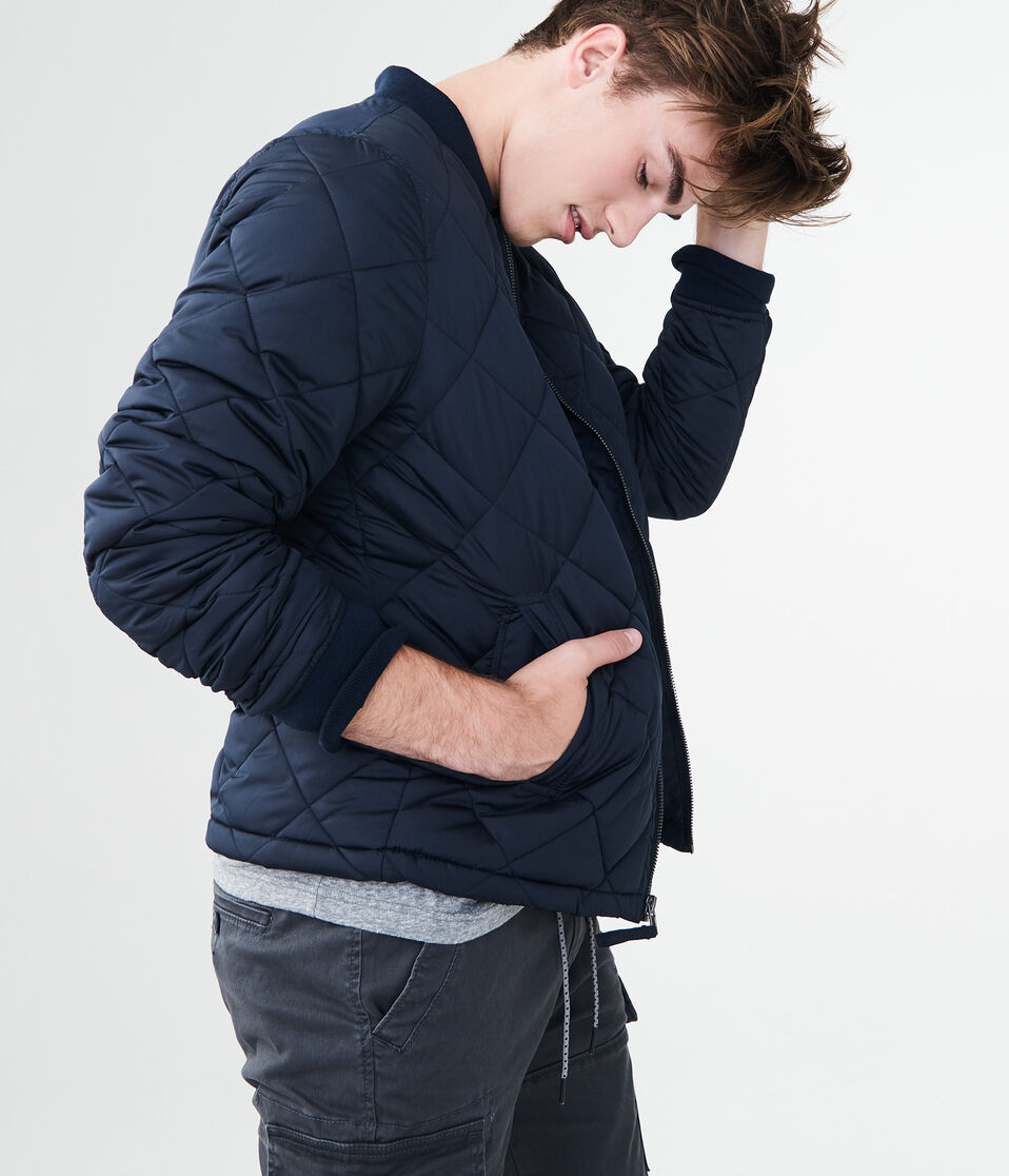 Diamond-Quilted Bomber Jacket