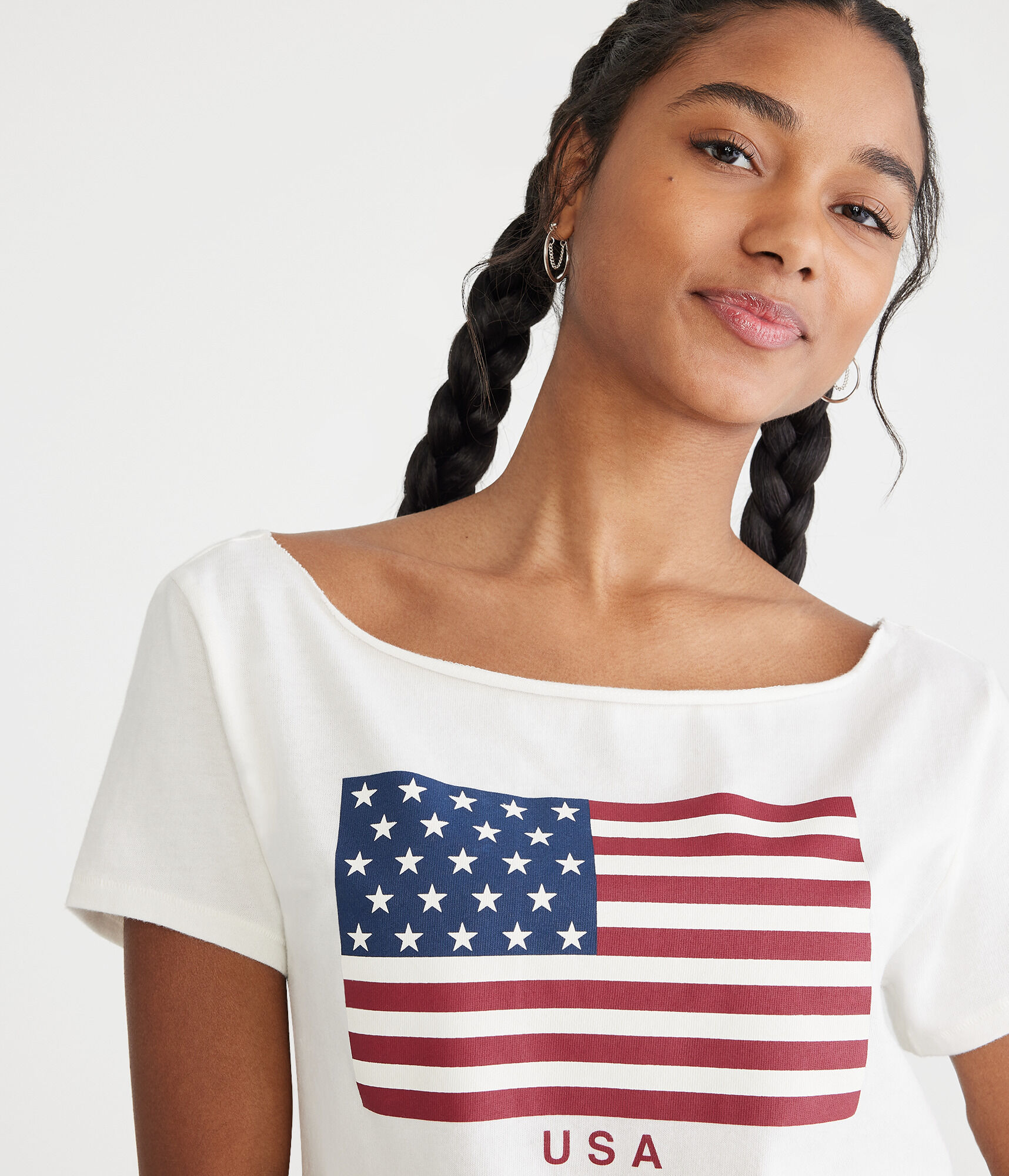 American Flag Off-The-Shoulder Vintage Fit Graphic Tee