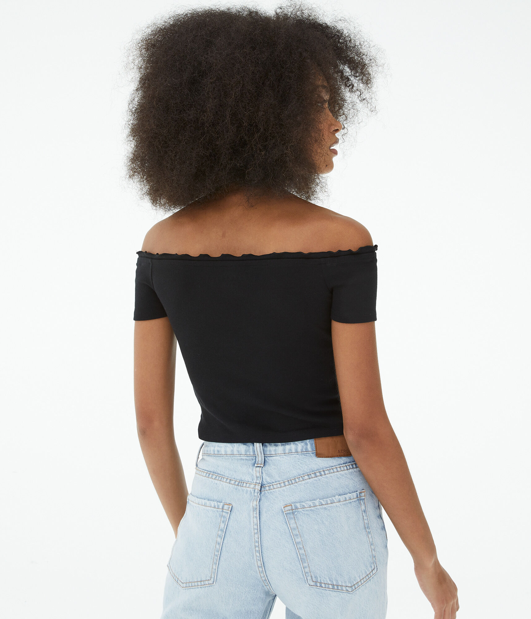 Ribbed Off-The-Shoulder Button-Front Top***