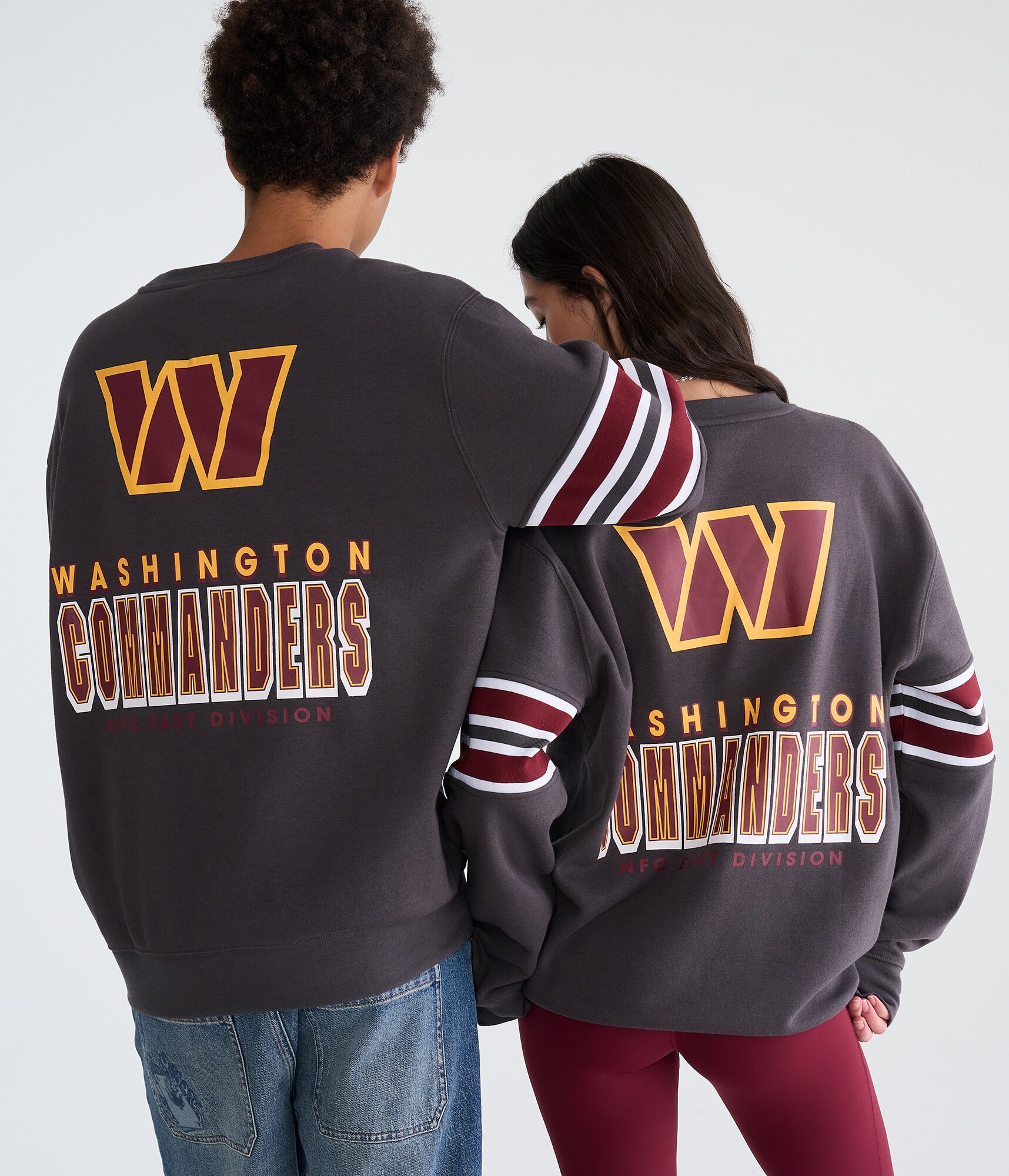 Washington Commanders Striped Sleeve Crew Sweatshirt