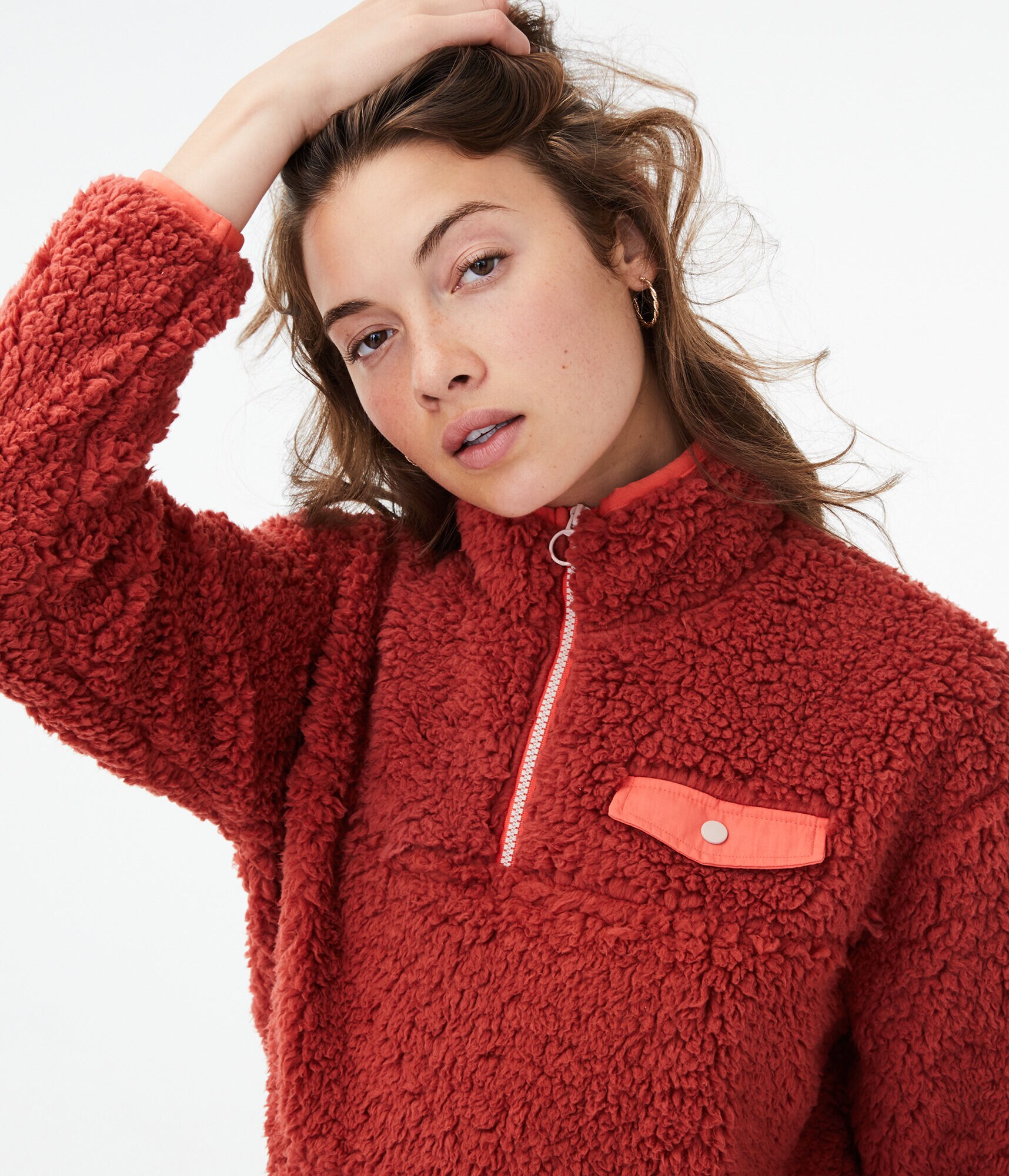 Contrast Fleece Quarter-Zip Jacket