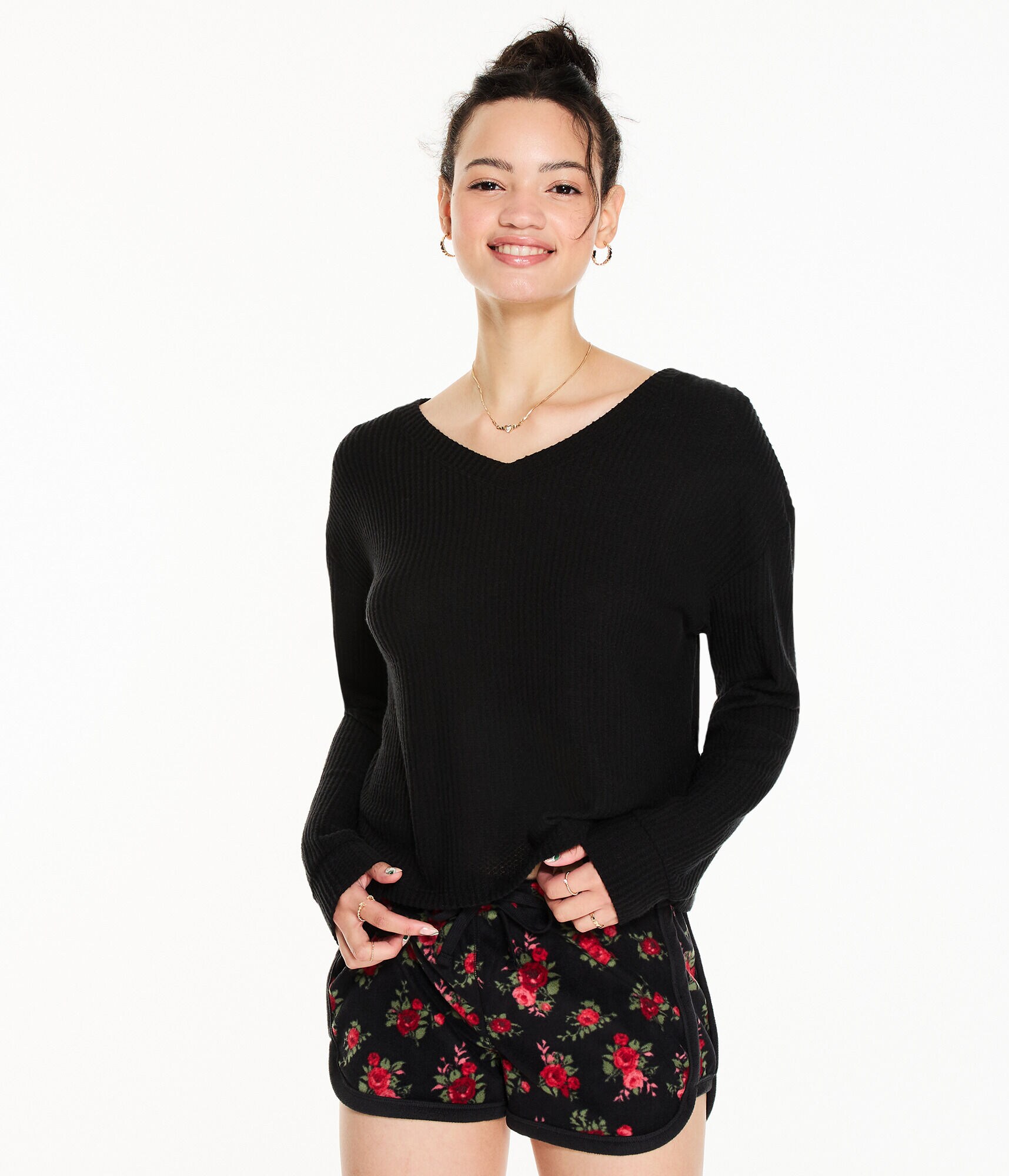 Long Sleeve Wear 2 Ways Cozy Waffle Tee