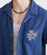 Short Sleeve Stitched Floral Gauze Camp Shirt