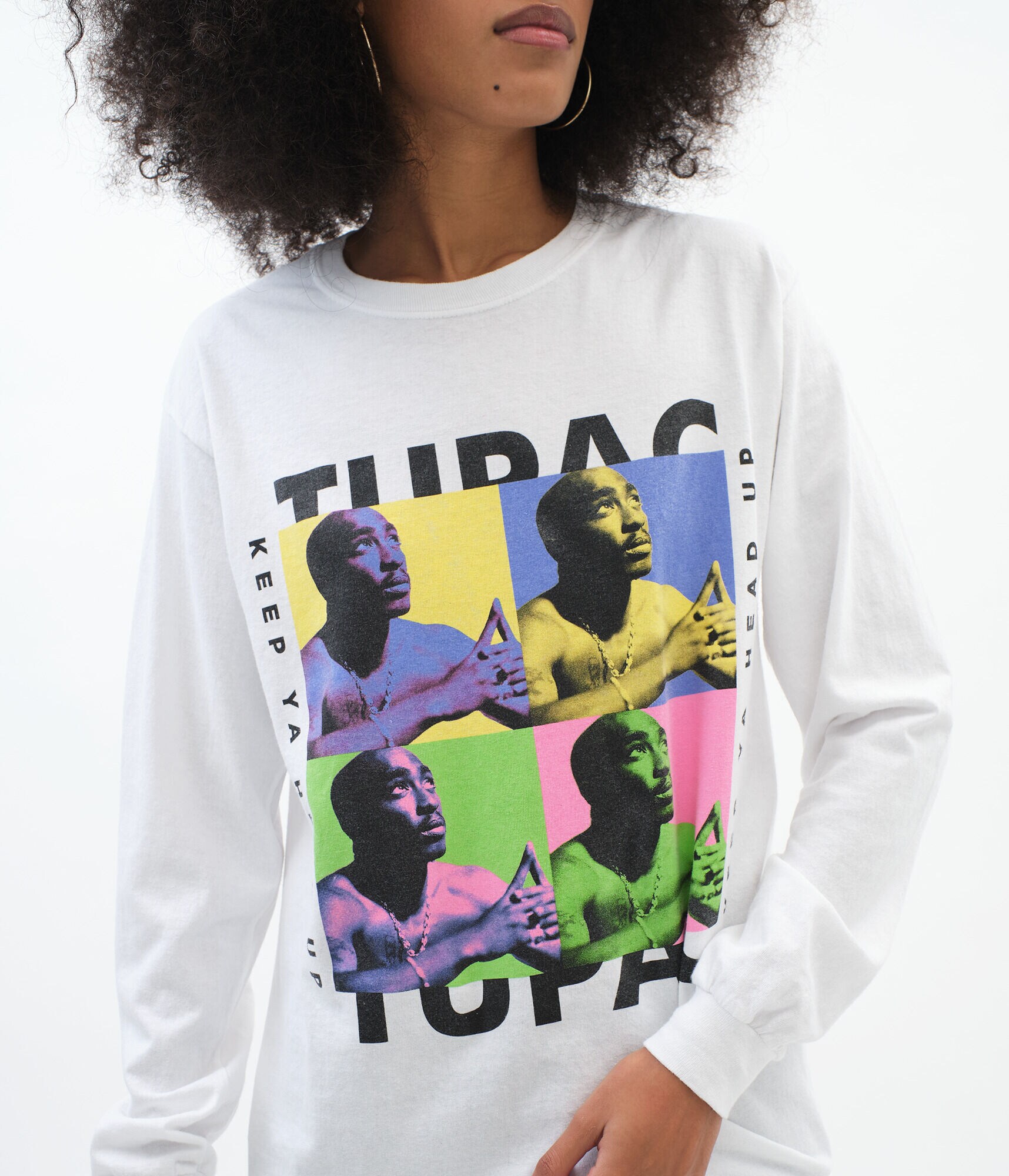 Long Sleeve Tupac Keep Ya Head Up Boyfriend Graphic Tee