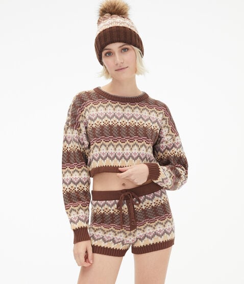 Fair Isle Cropped Sleep Crew Sweater Fair Isle Cropped Sleep Crew Sweater