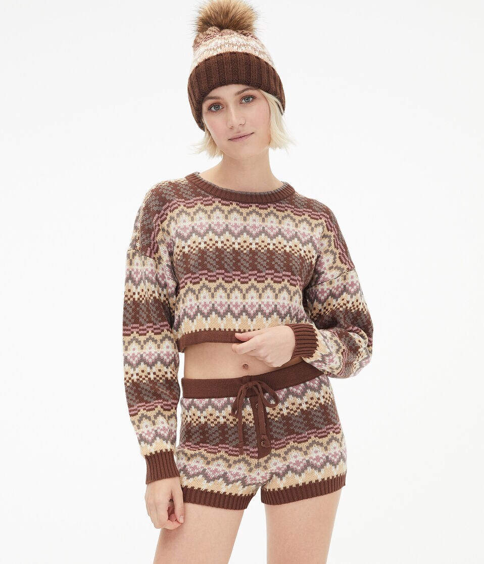 Fair Isle Cropped Sleep Crew Sweater