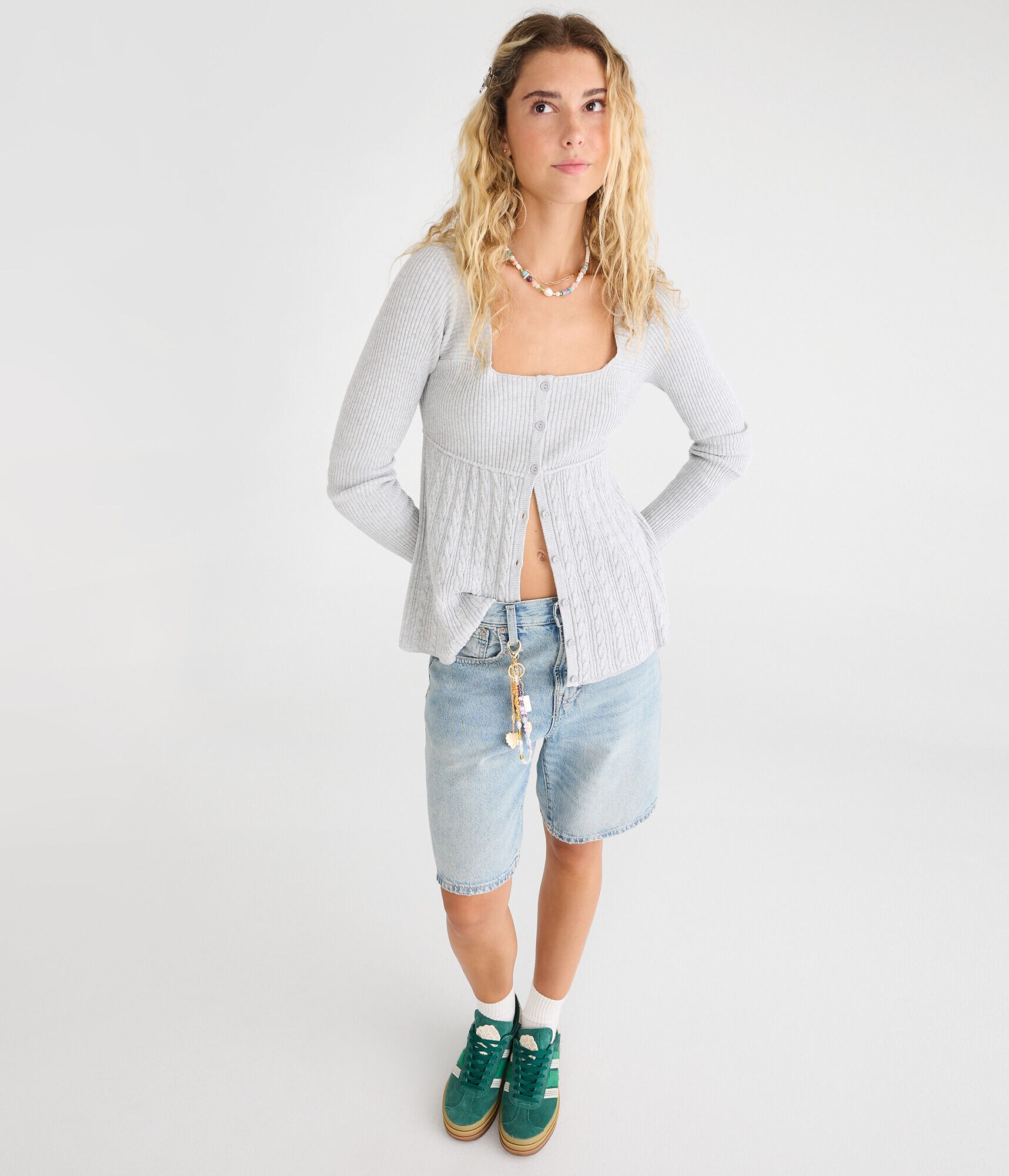 Cable Square-Neck Babydoll Sweater