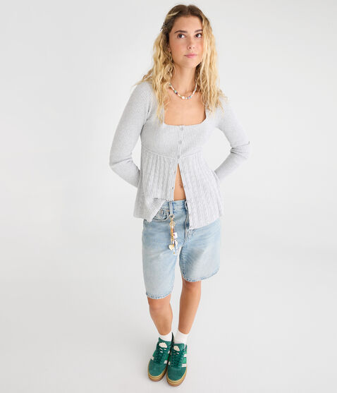 Cable Square-Neck Babydoll Sweater Cable Square-Neck Babydoll Sweater