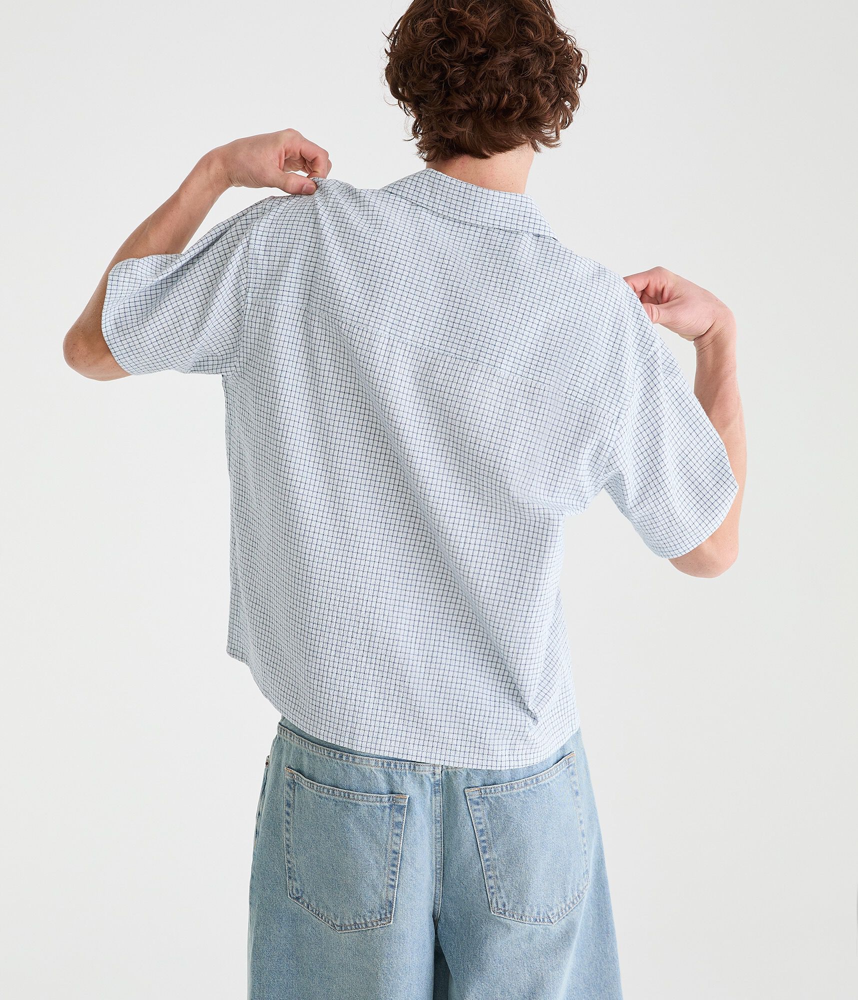 Microplaid Boxy Camp Shirt