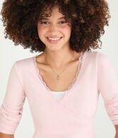 Long Sleeve Crossover Lace V-Neck Tee