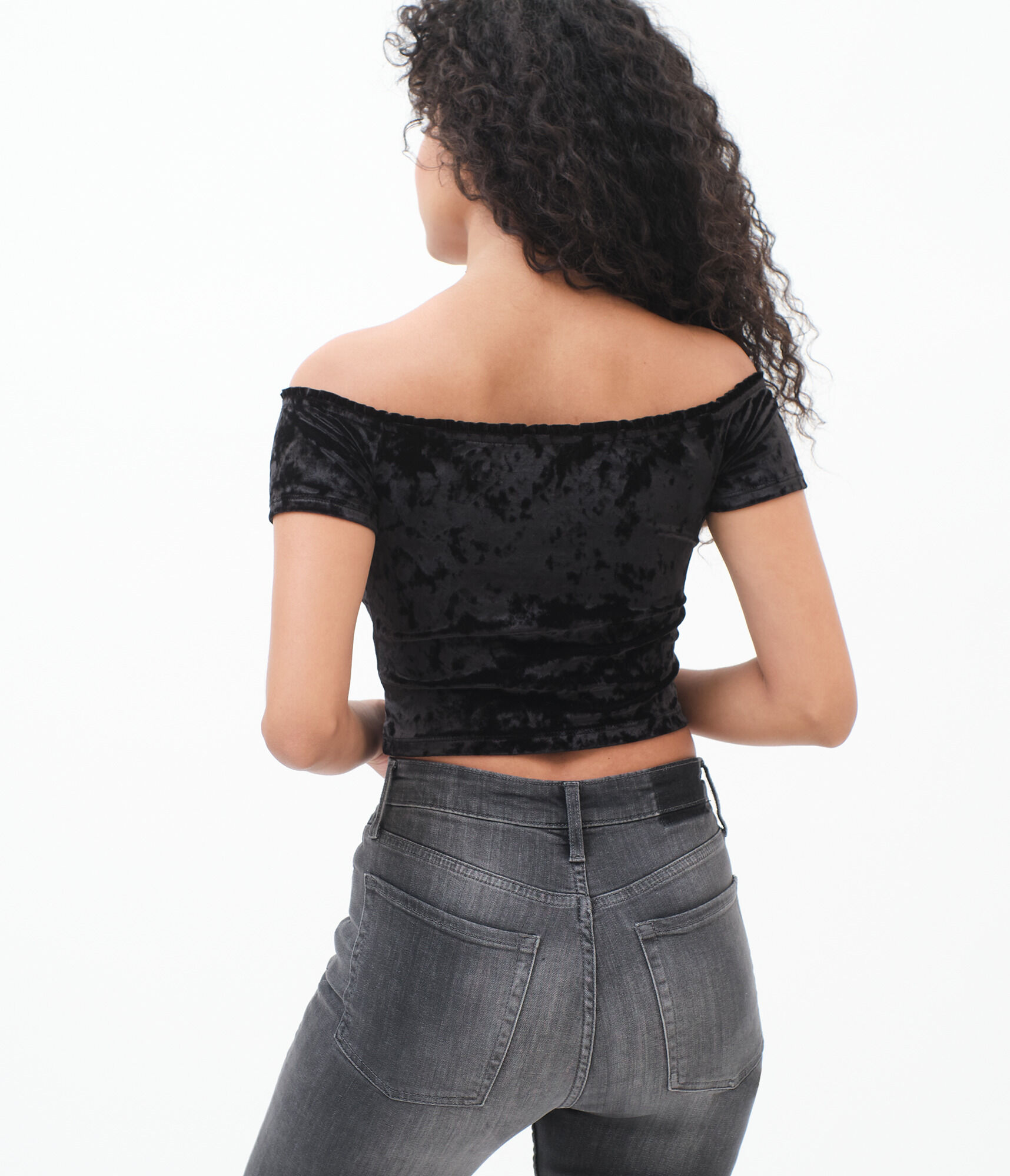 Velvet Off-The-Shoulder Crop Top