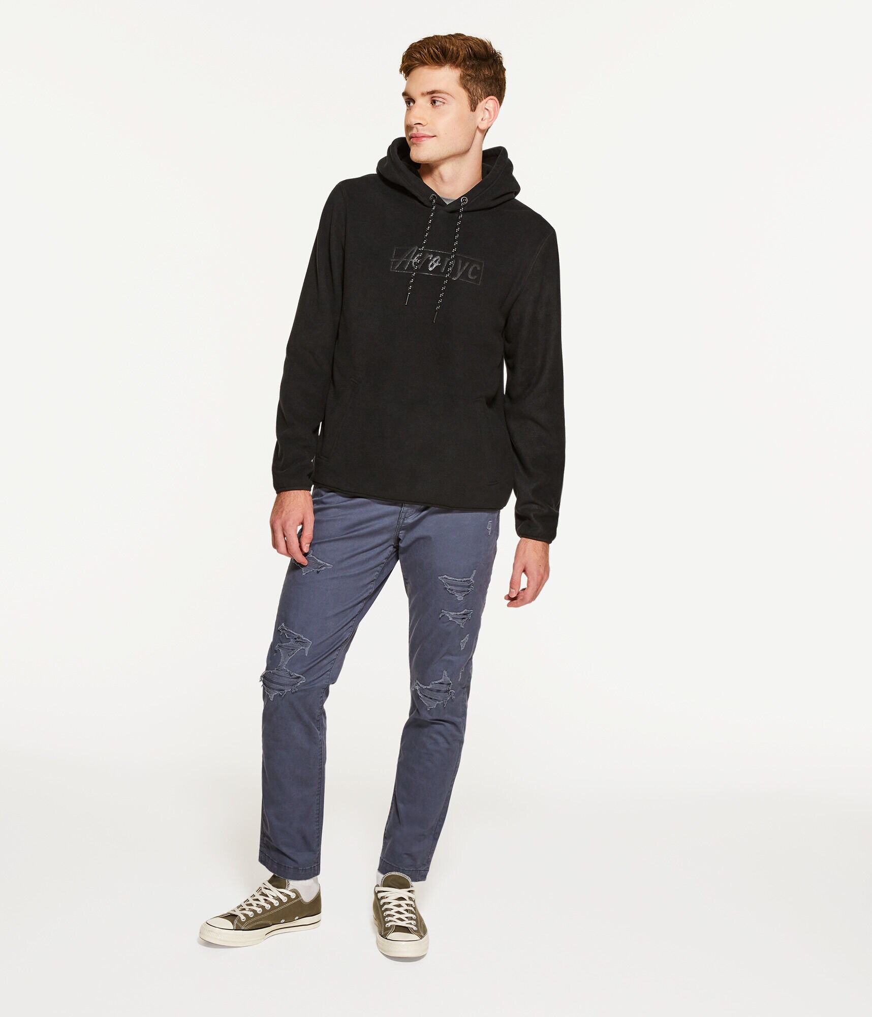 Aero NYC Box Logo Polyfleece Pullover Hoodie