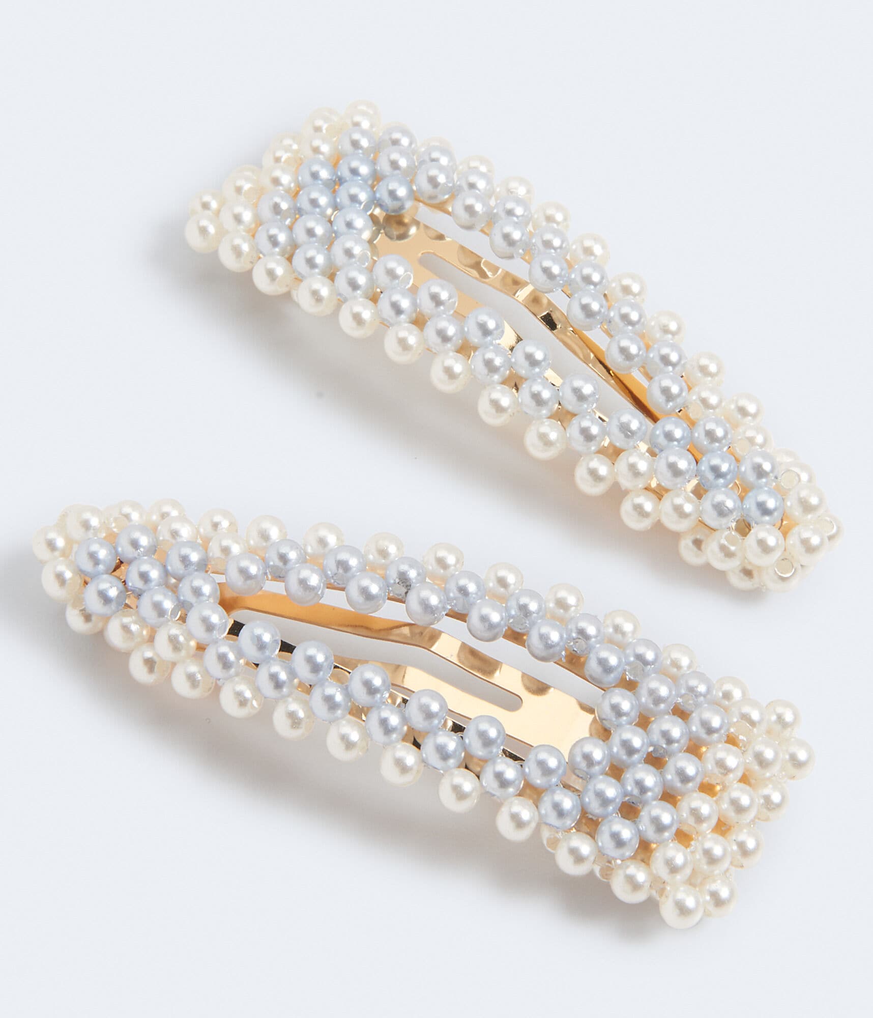Two-Tone Faux Pearl Snap Hair Clip 2-Pack