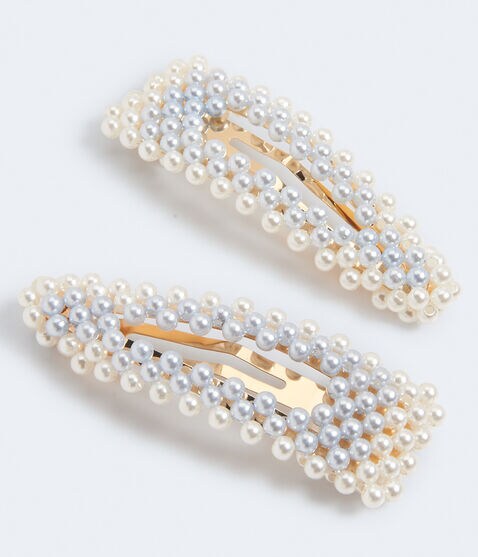 Two-Tone Faux Pearl Snap Hair Clip 2-Pack Two-Tone Faux Pearl Snap Hair Clip 2-Pack