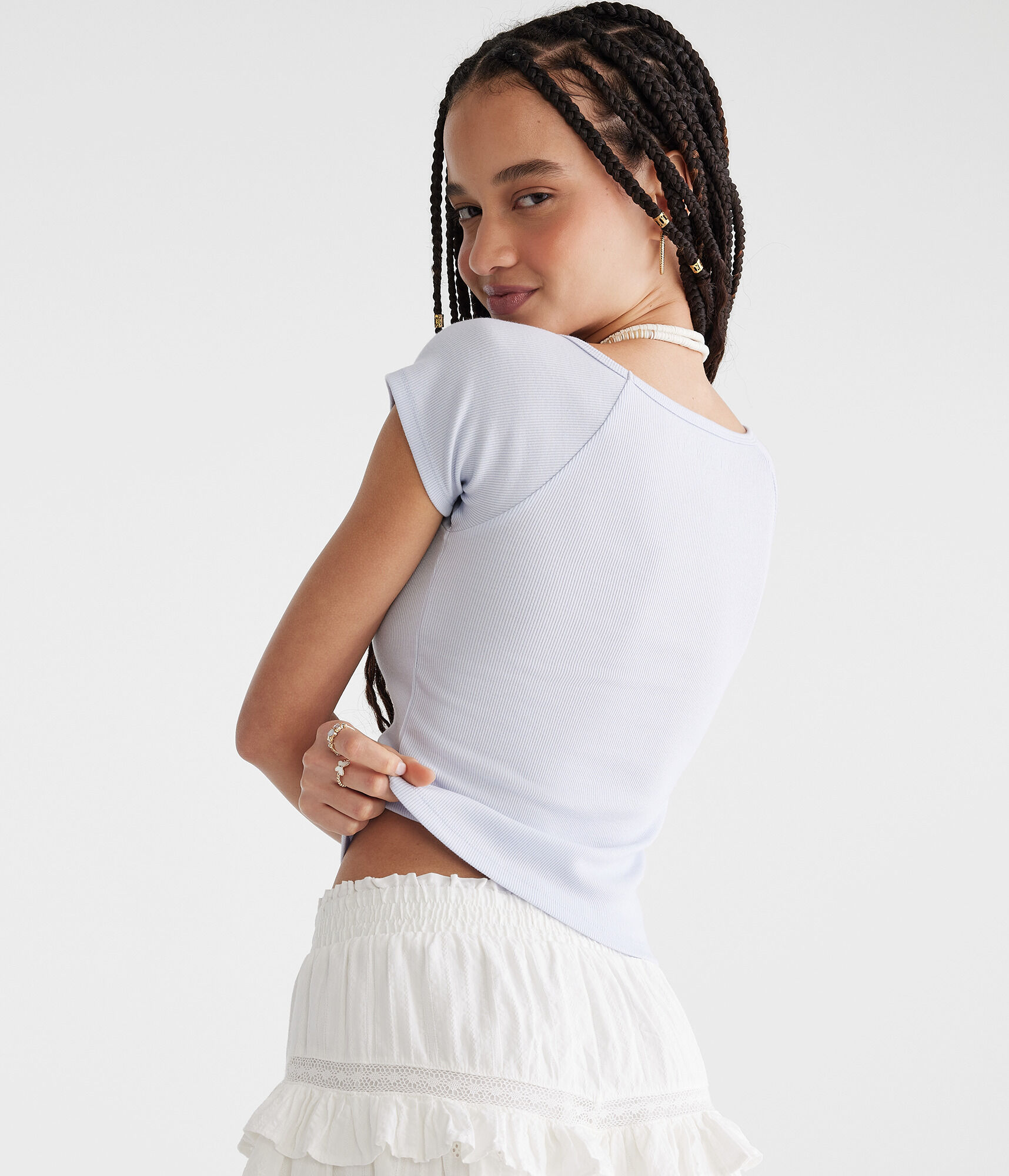Seriously Soft Seashells Cropped V-Neck Tee